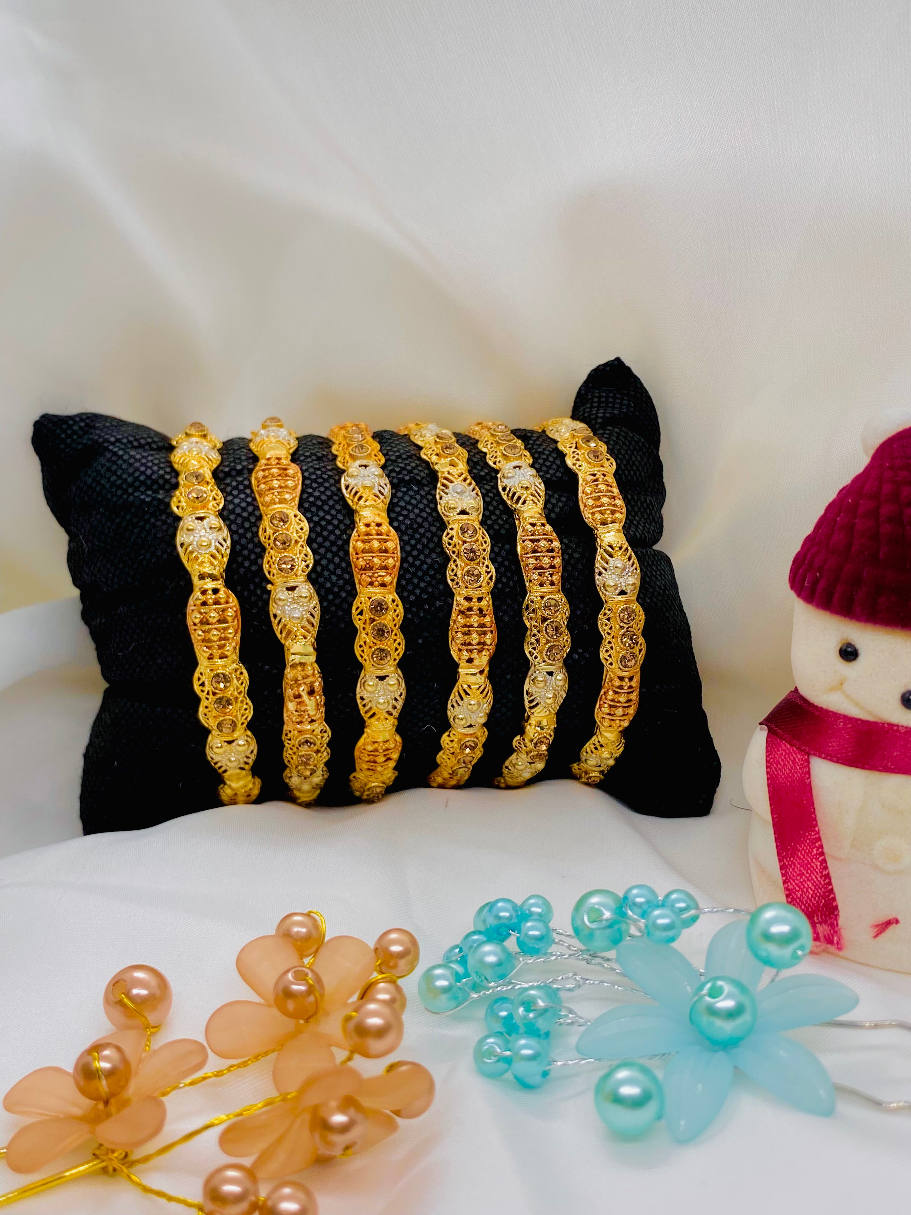 Classic Gold-Plated Bangles with Intricate Detailing – Set of Six