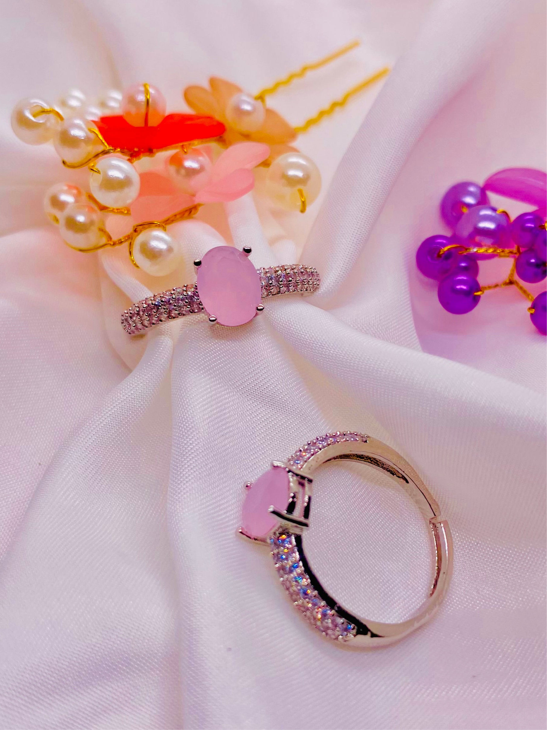 Blush Glow – Pink Gemstone Pavé Ring