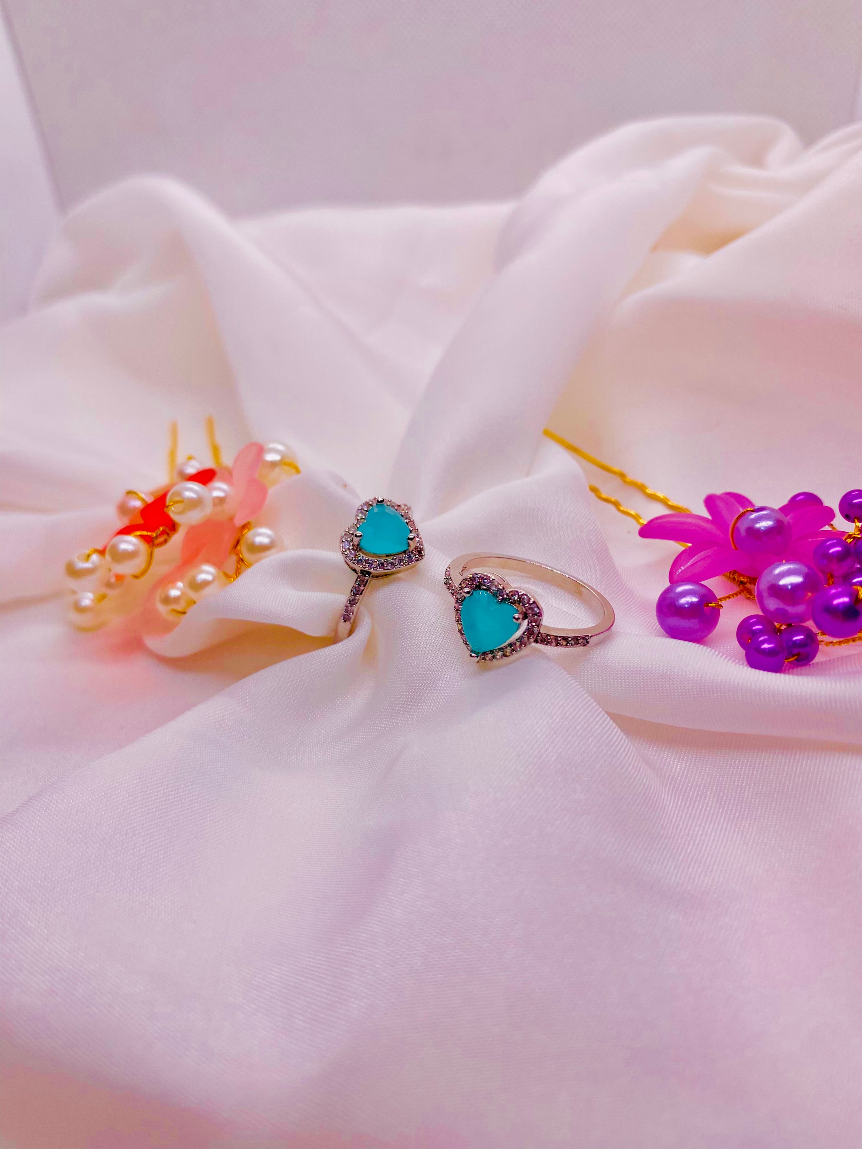 Turquoise Heart Halo Accent Ring