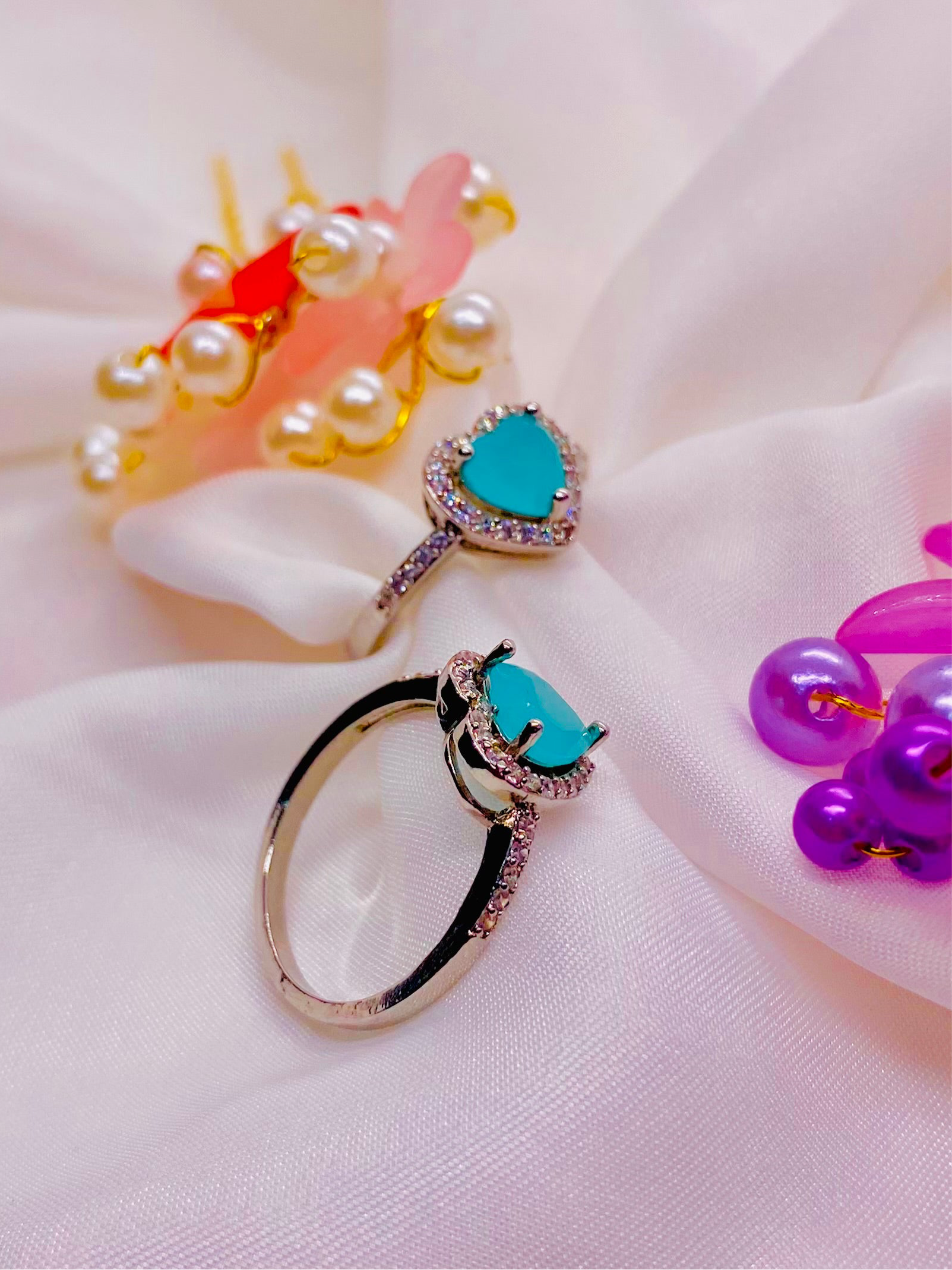 Turquoise Heart Halo Accent Ring