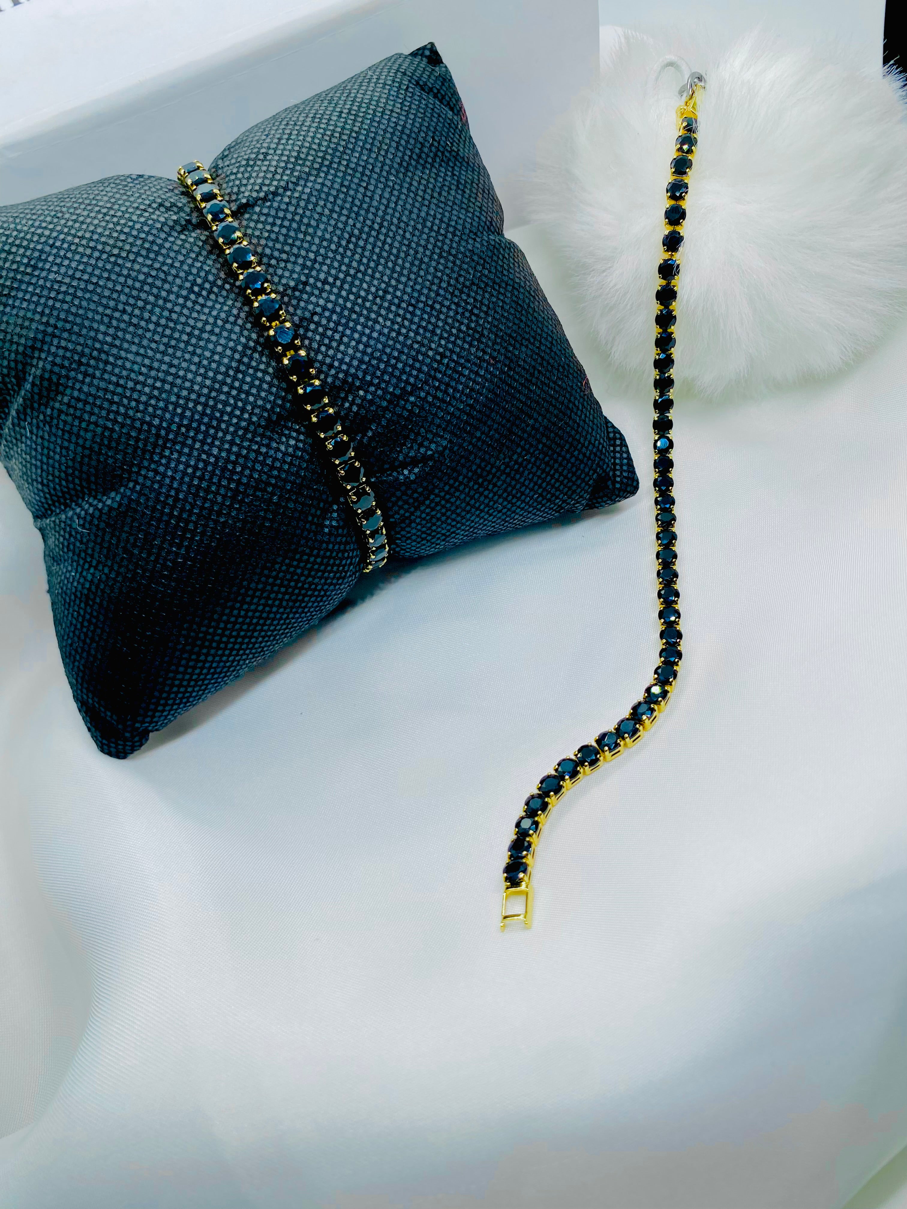 Luxe Black Stone Tennis Bracelets in Gold Finish