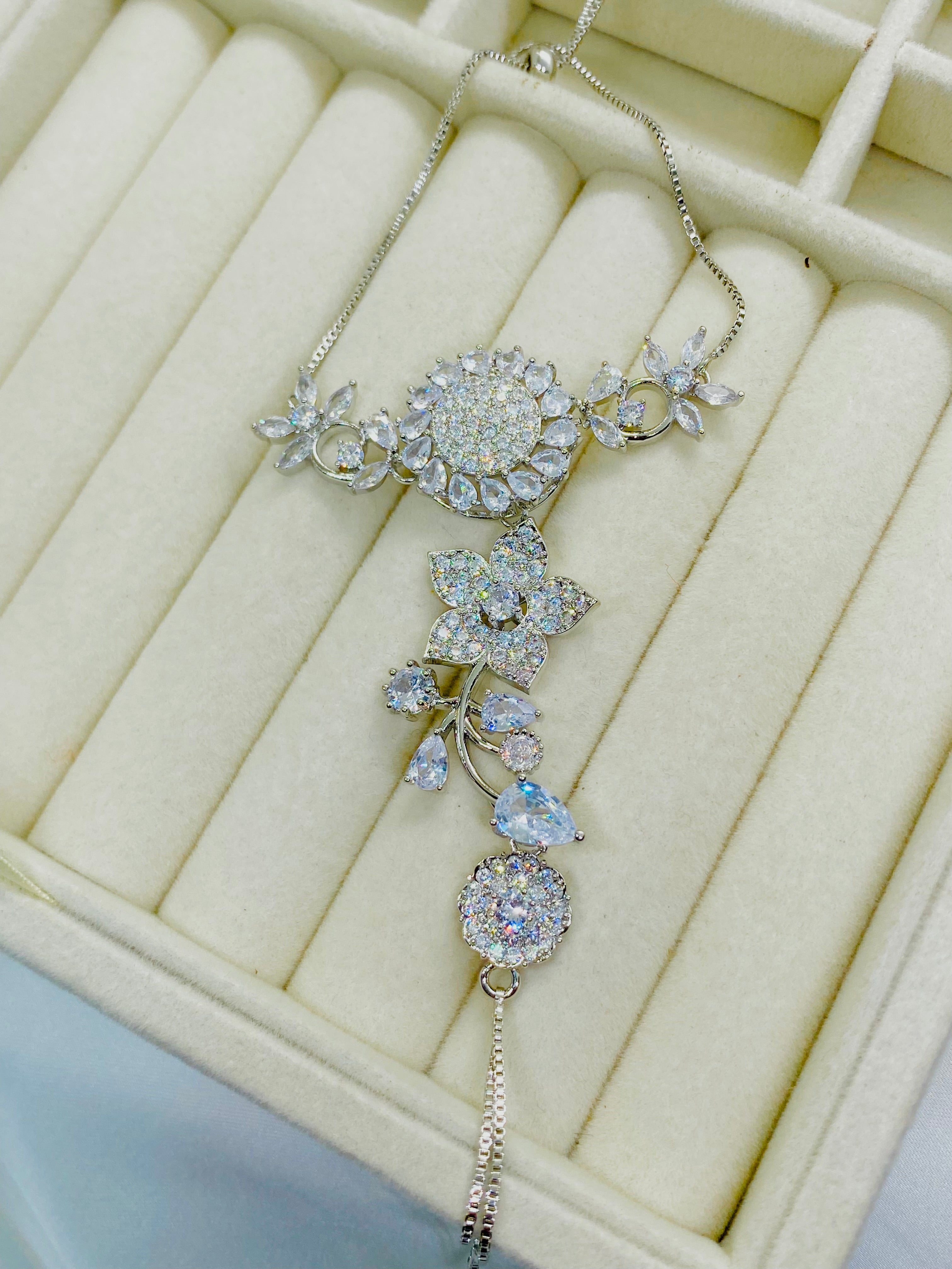 Sparkling Silver-Tone Floral Hand Harness Bracelet