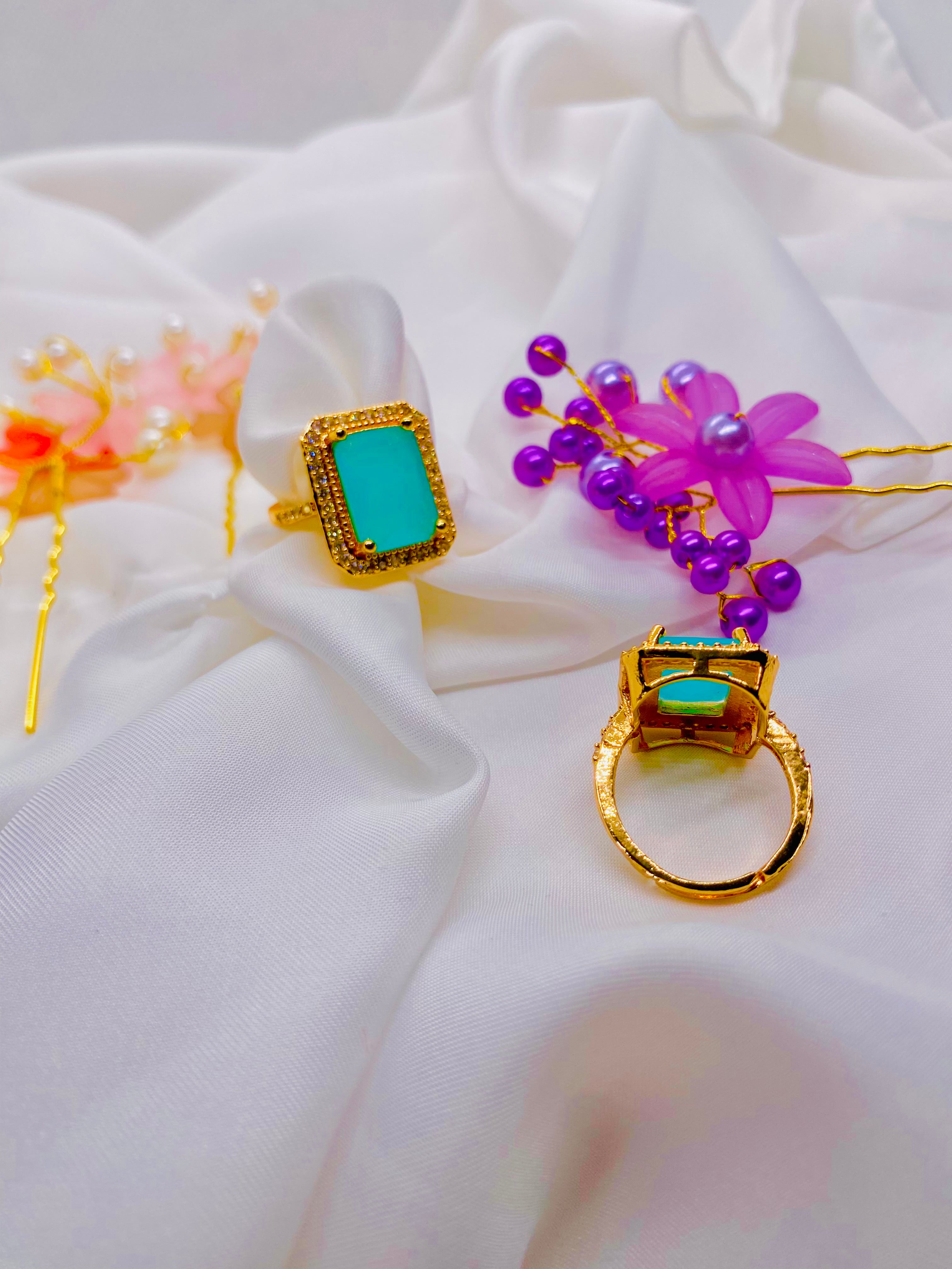 Regal Turquoise Gold-Plated Statement Rings
