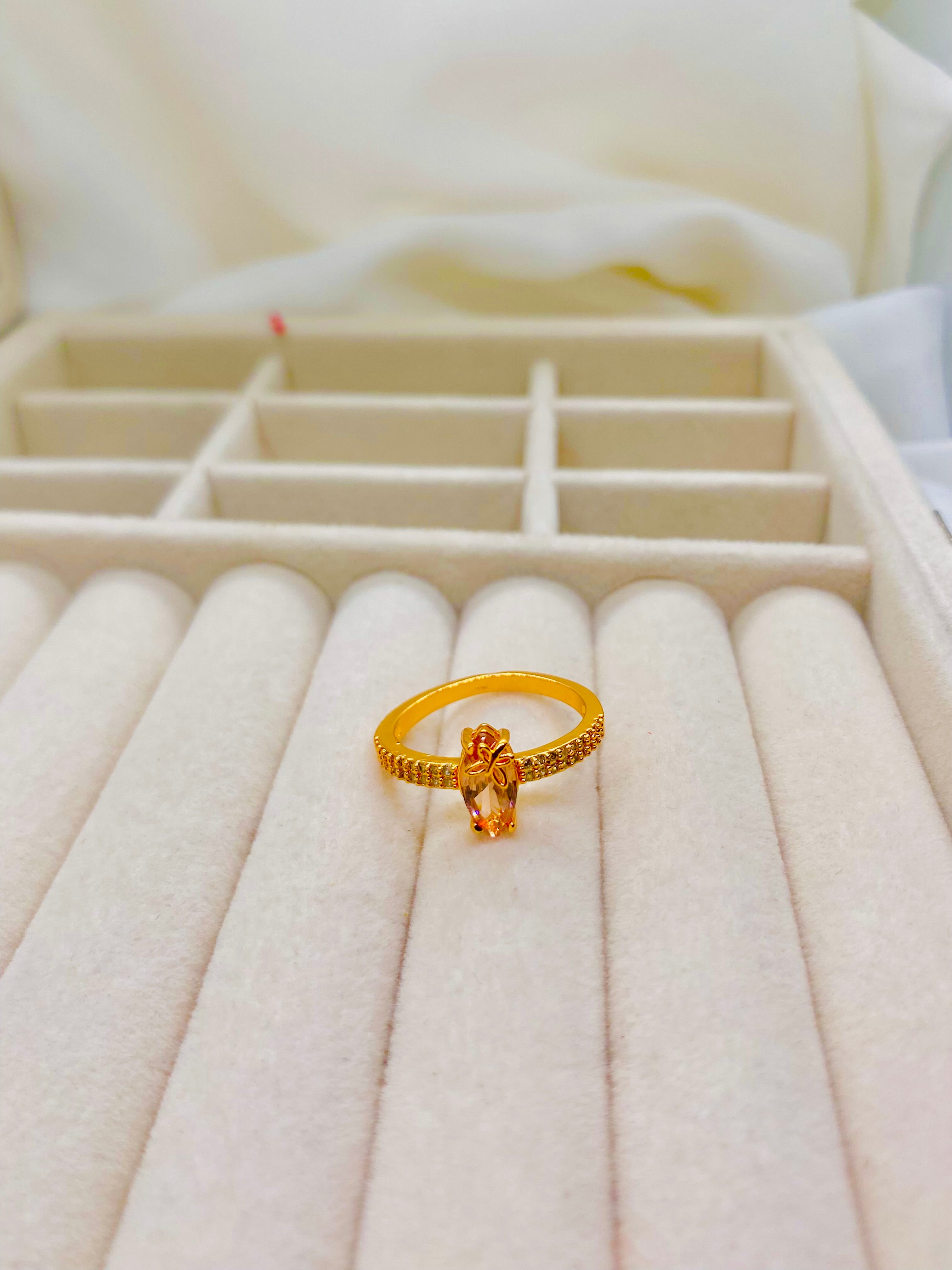 Gold-Plated Butterfly Marquise Ring with Crystal Accents