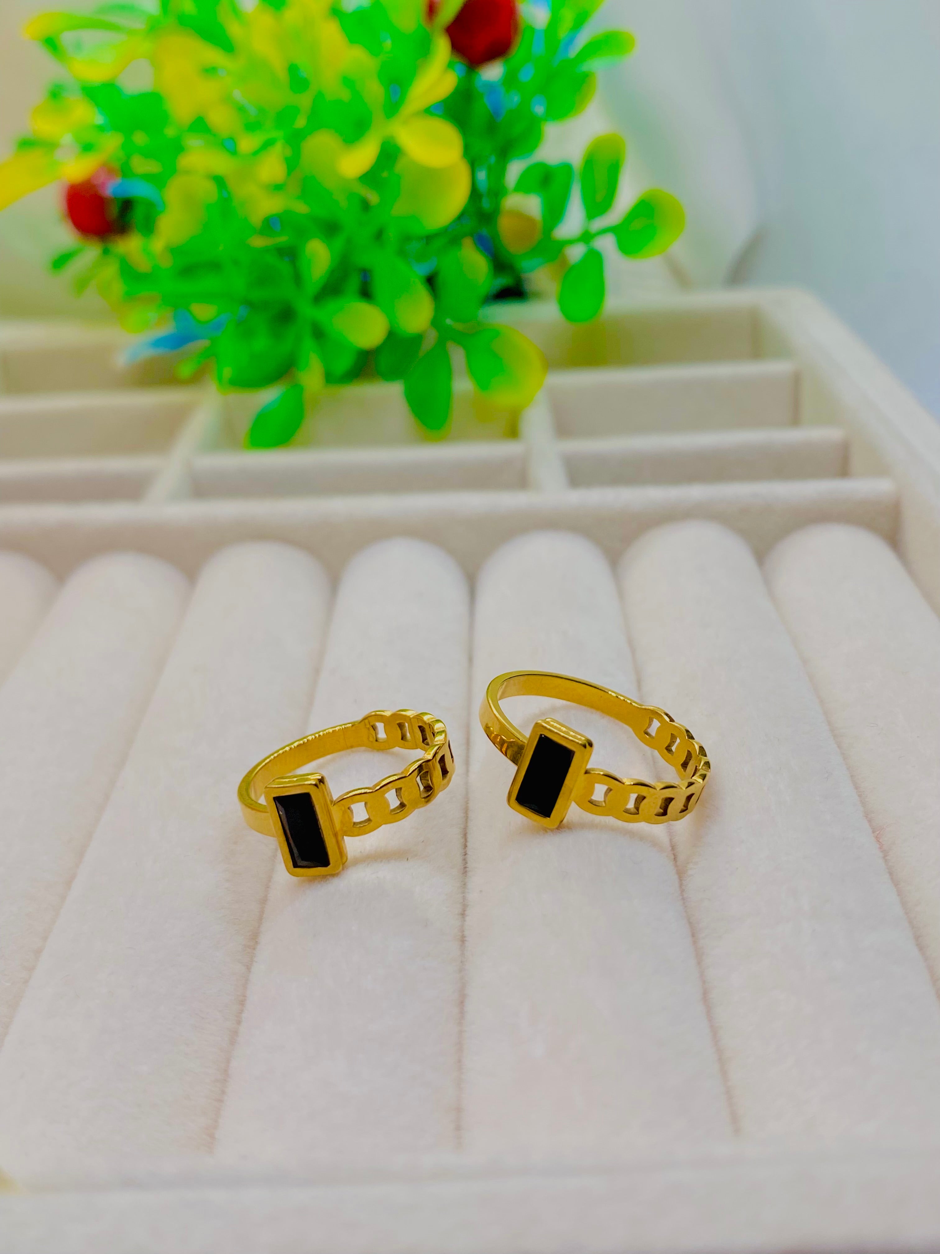 Modern Gold Rings with Black Stone Detailing