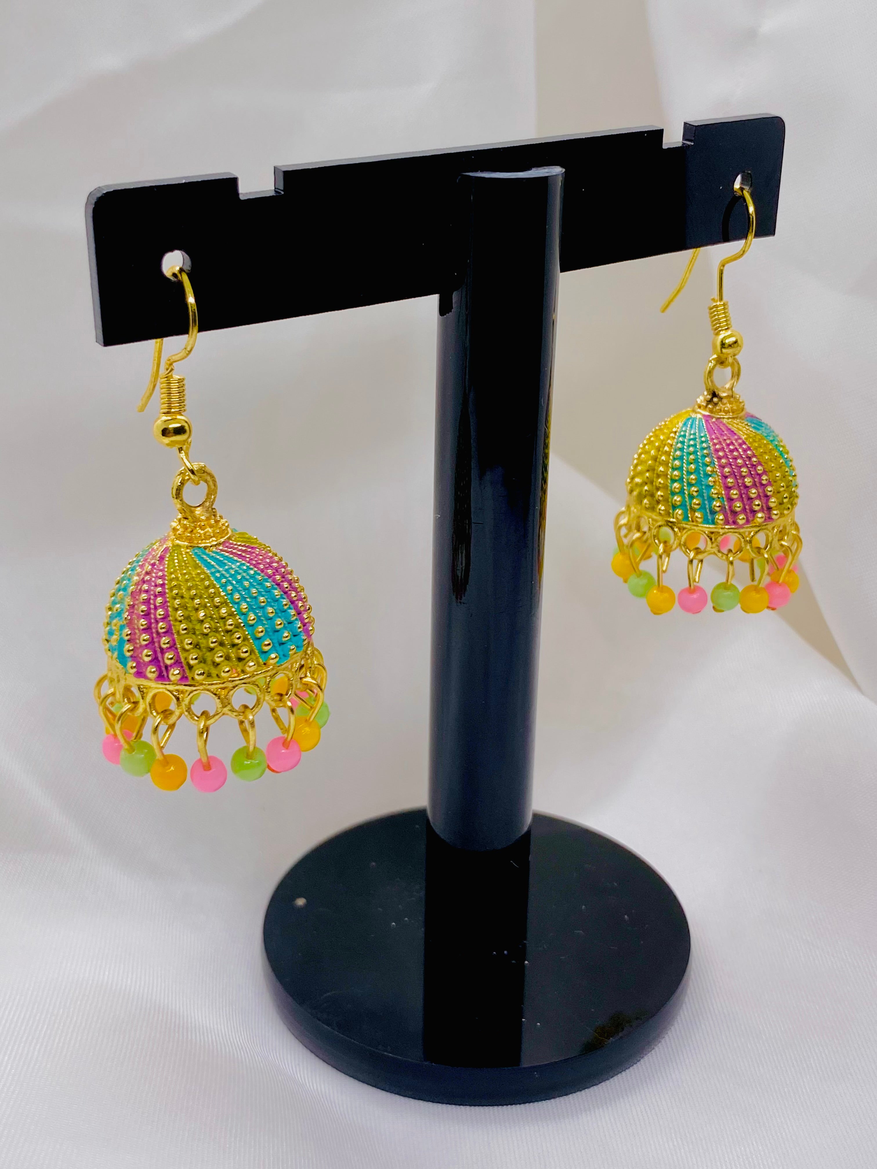 Colorful Traditional Jhumka Earrings with Beaded Danglers