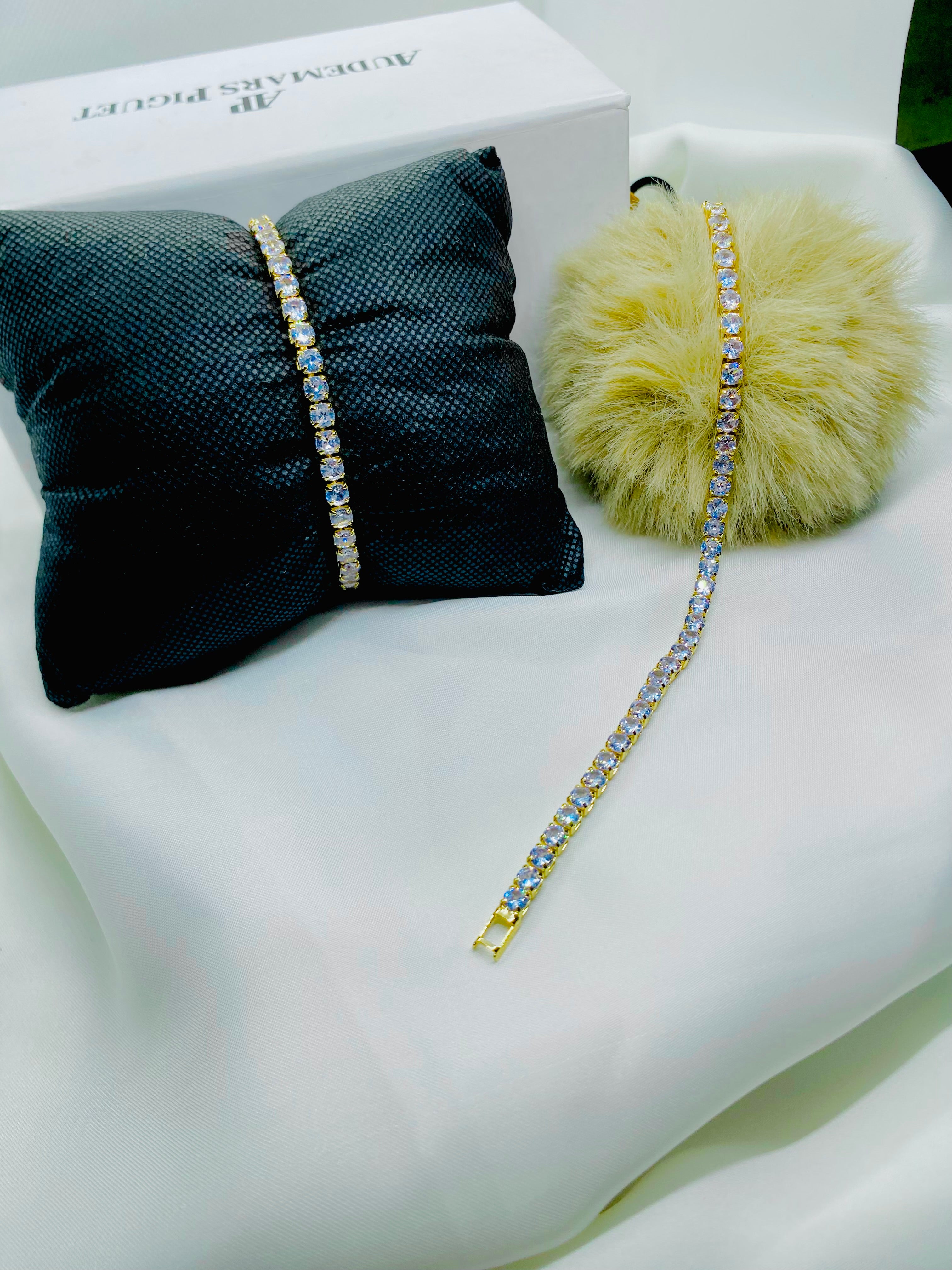 Gold-Plated Tennis Bracelets with Round-Cut Crystals