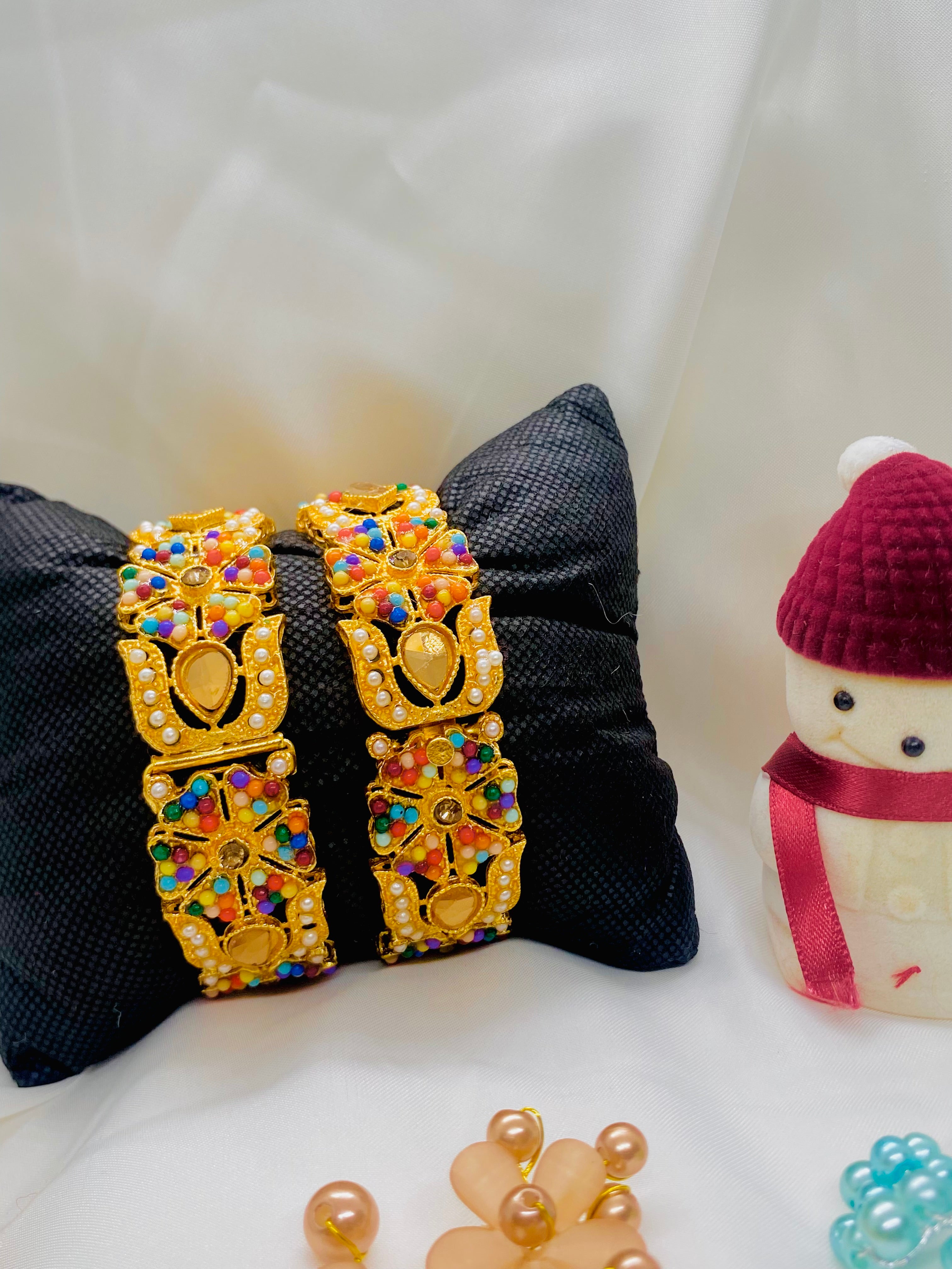 Traditional Gold-Plated Kundan Bangles with Multicolor Stones