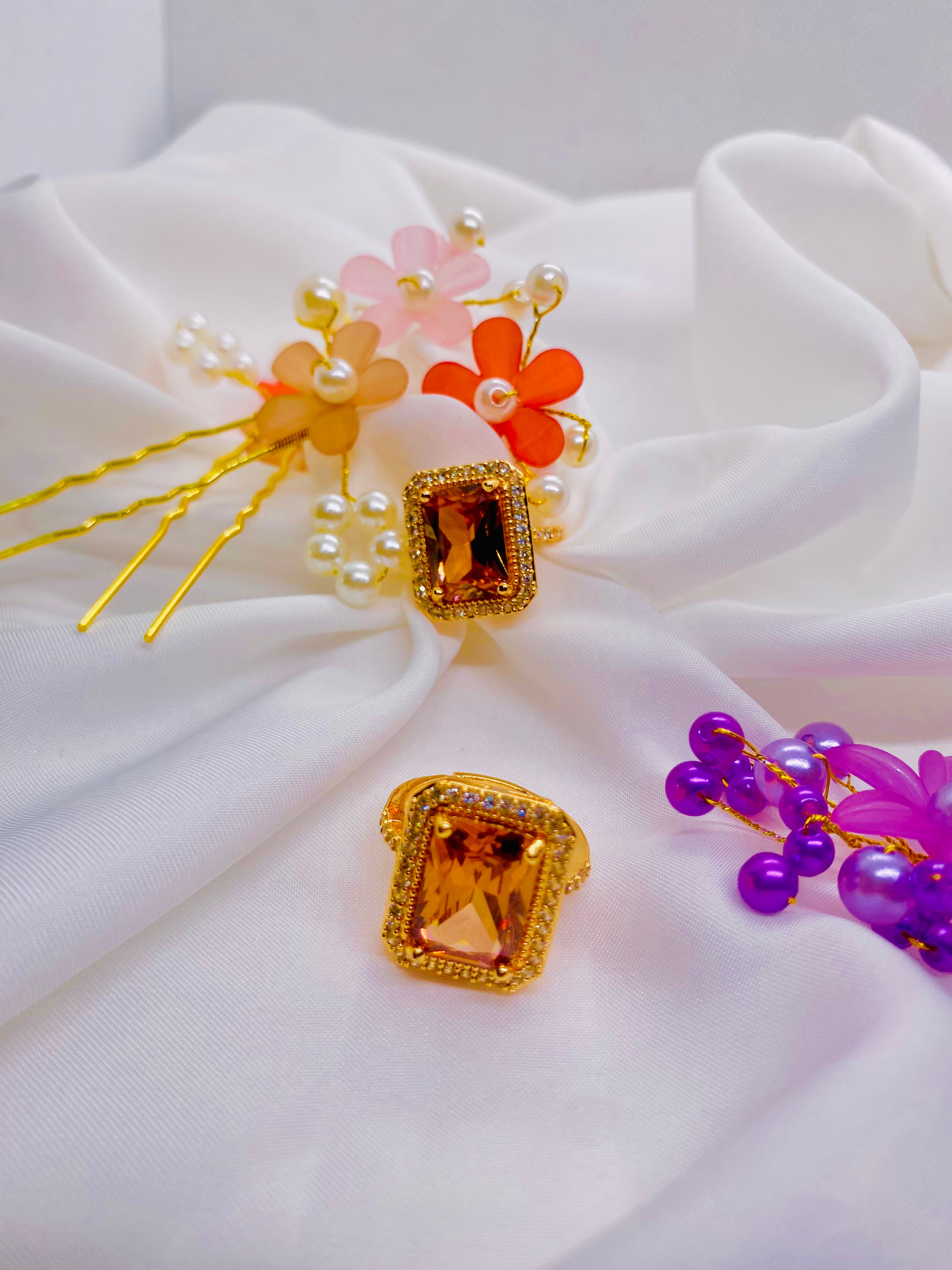 Royal Amber Glow – Gold-Plated Statement Rings