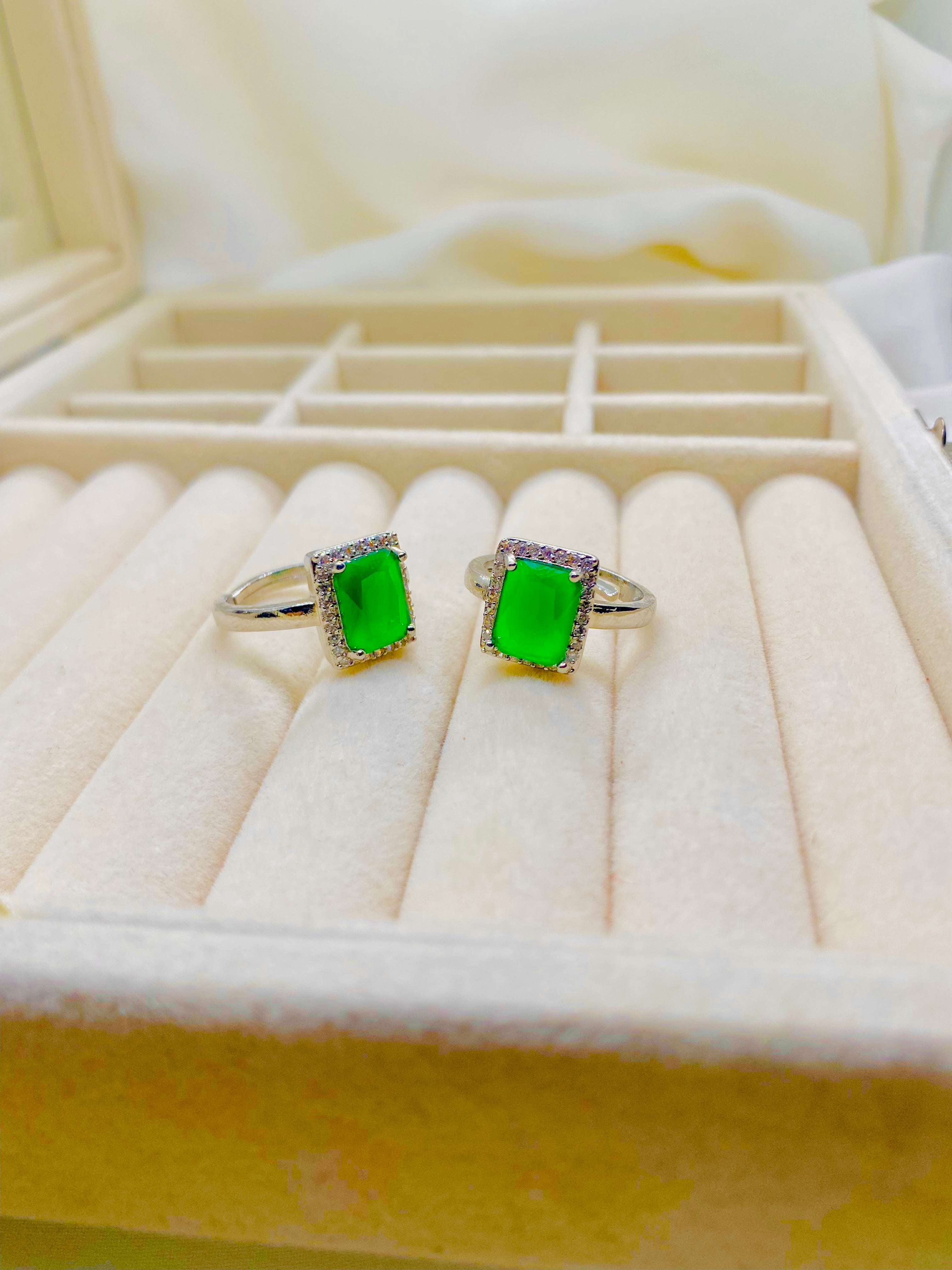 Elegant Green Jade Rings with Diamond Accents