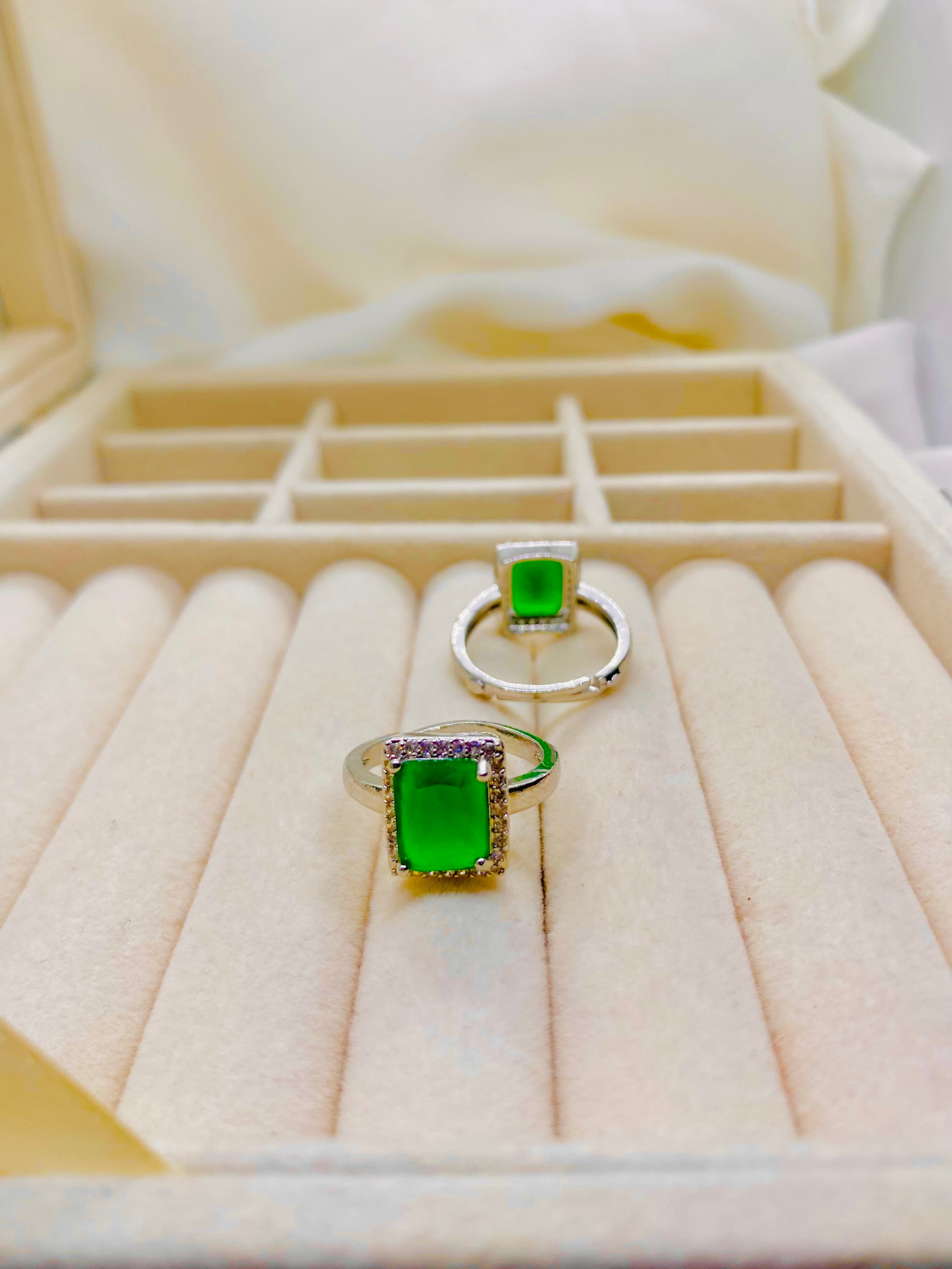 Elegant Green Jade Rings with Diamond Accents