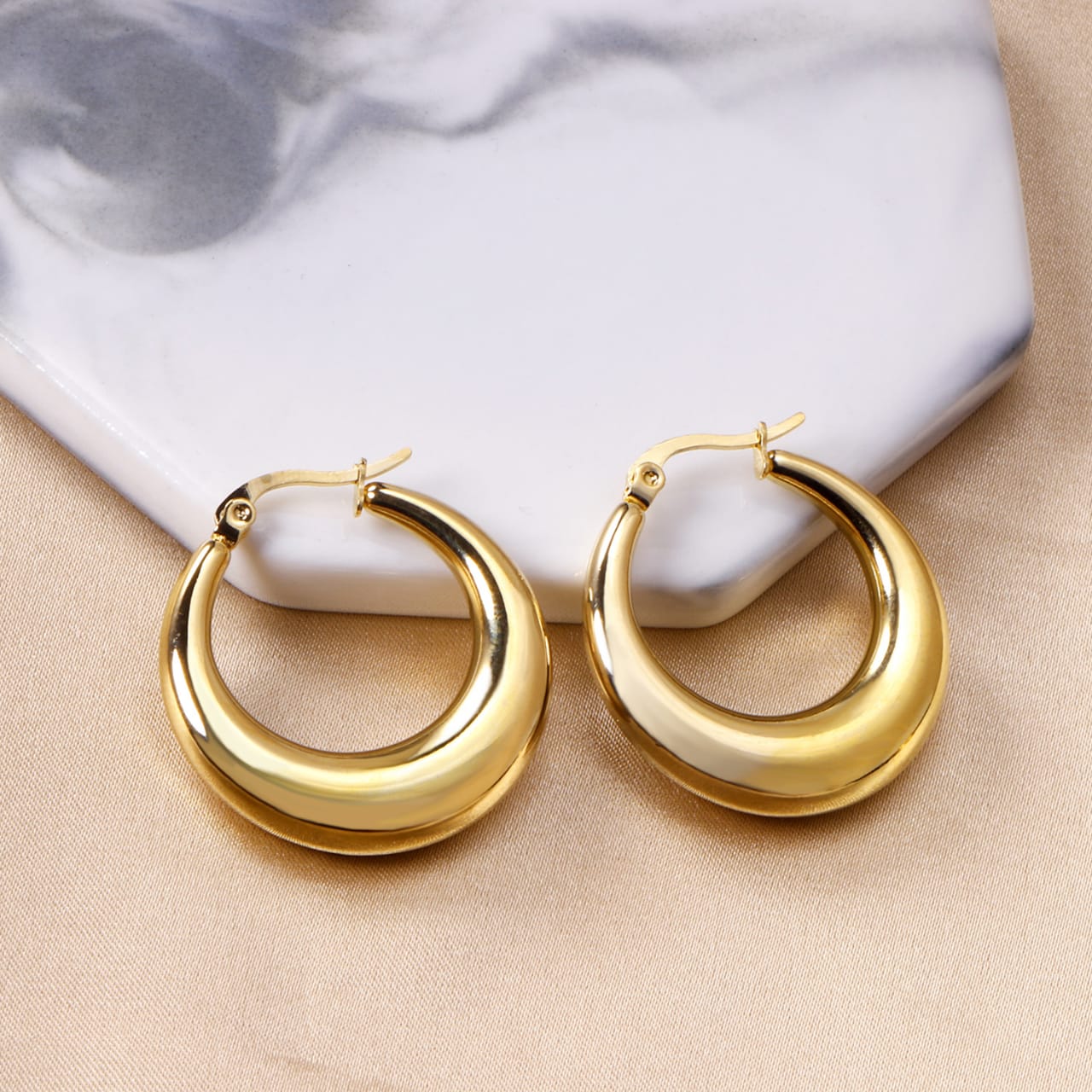 Bold Crescent Gold Hoop Earrings