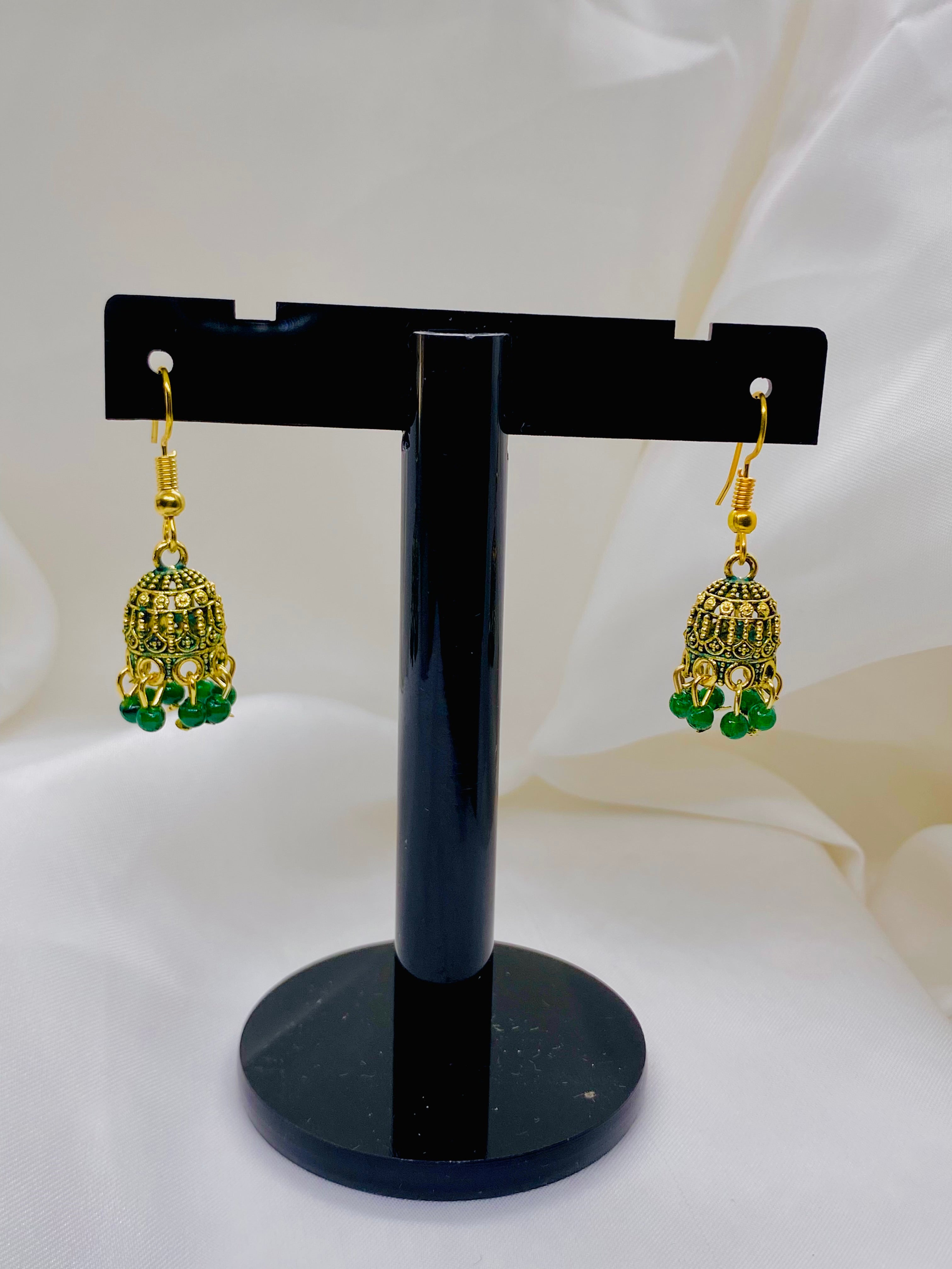 Traditional Green Beaded Jhumka Earrings