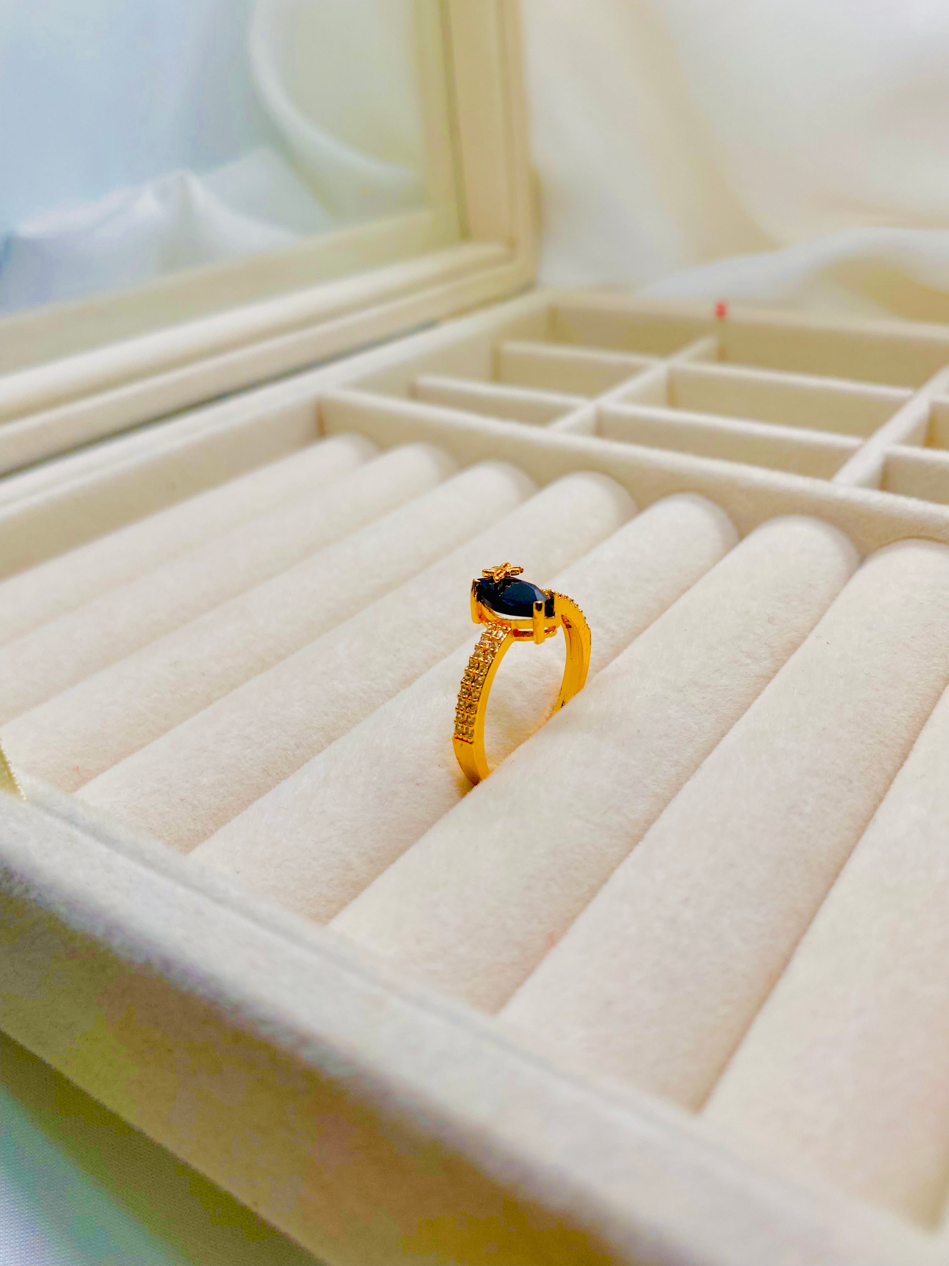 Elegant Black Stone Butterfly Ring