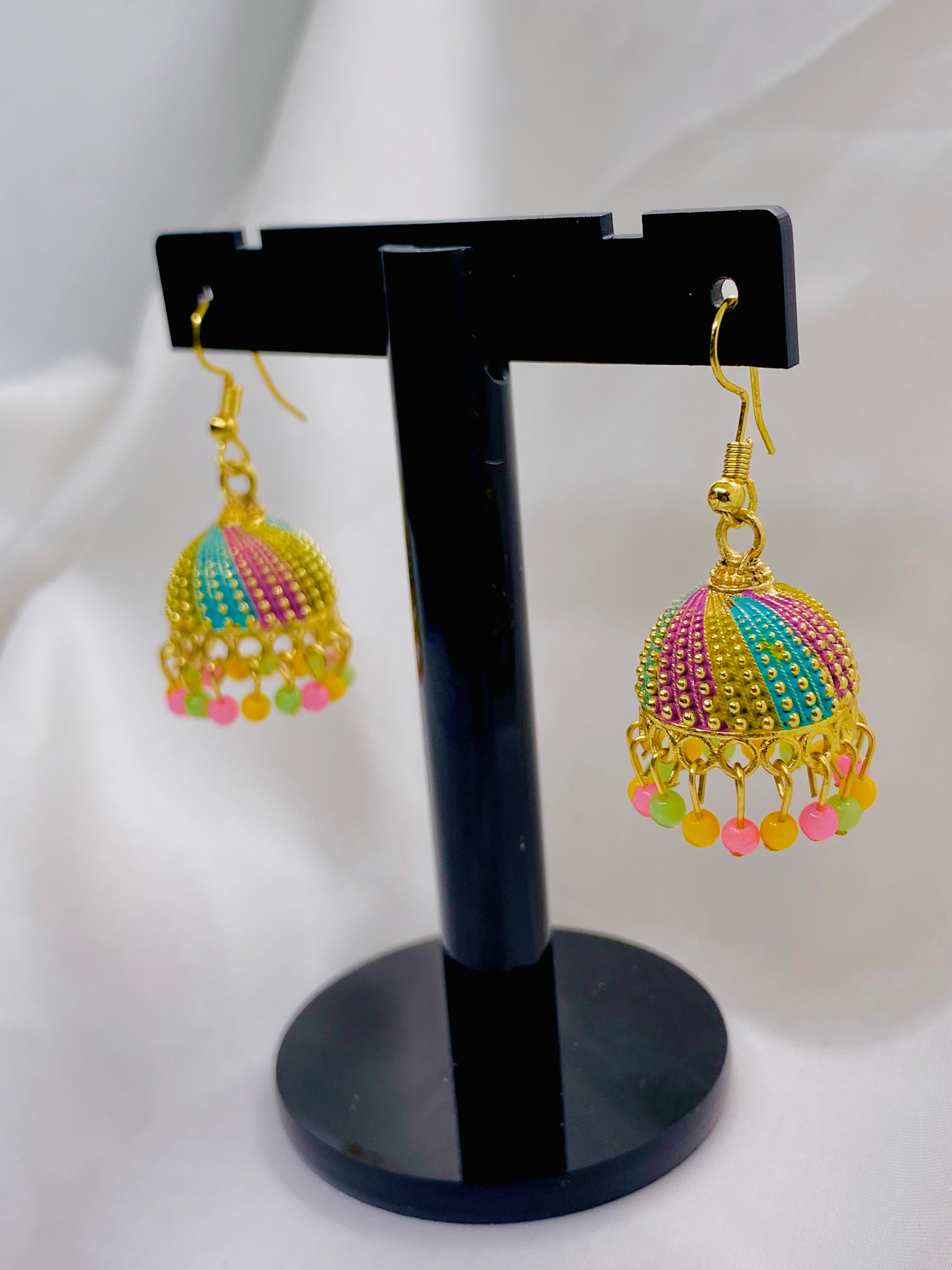Colorful Traditional Jhumka Earrings with Beaded Danglers