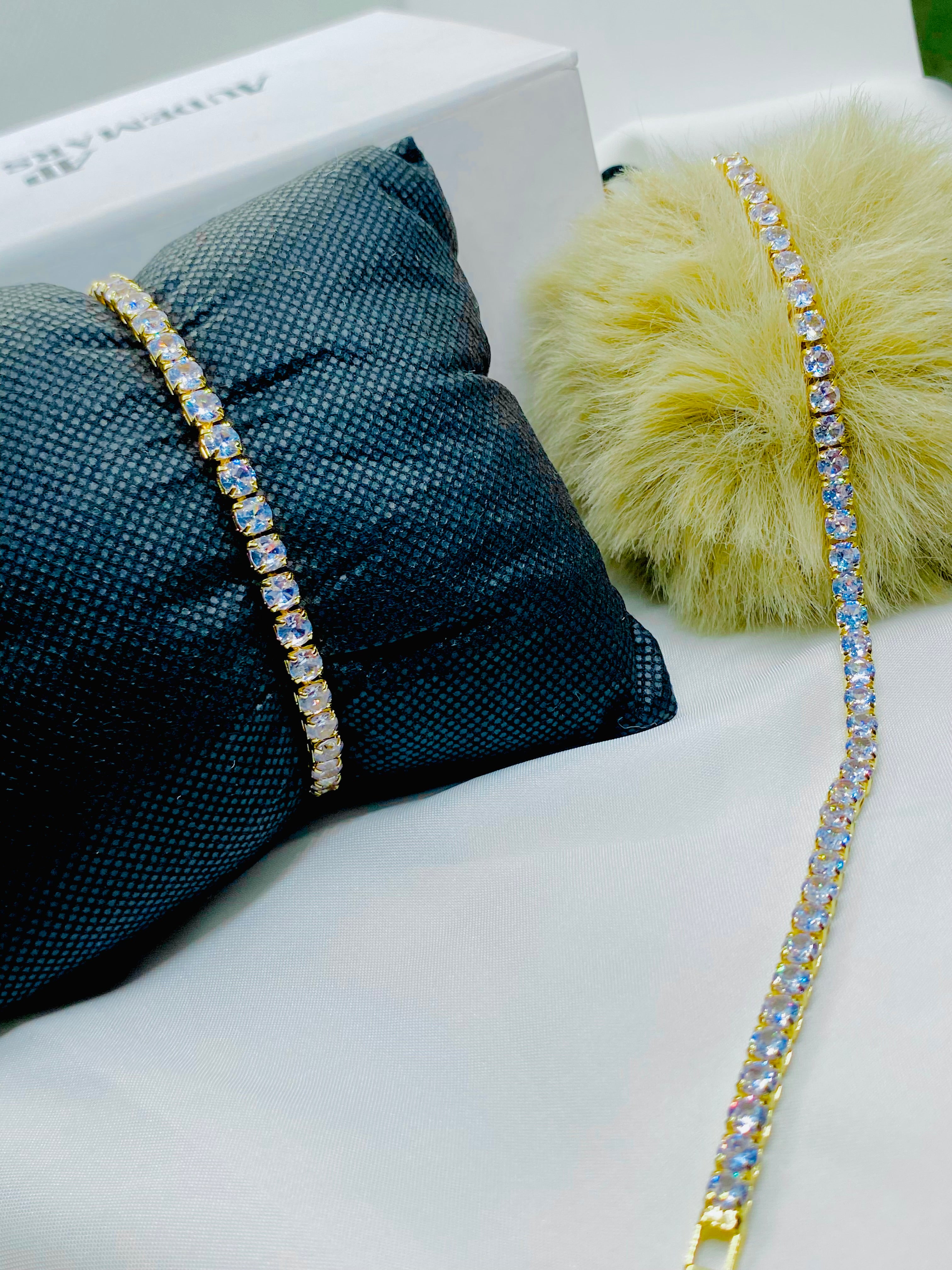 Gold-Plated Tennis Bracelets with Round-Cut Crystals
