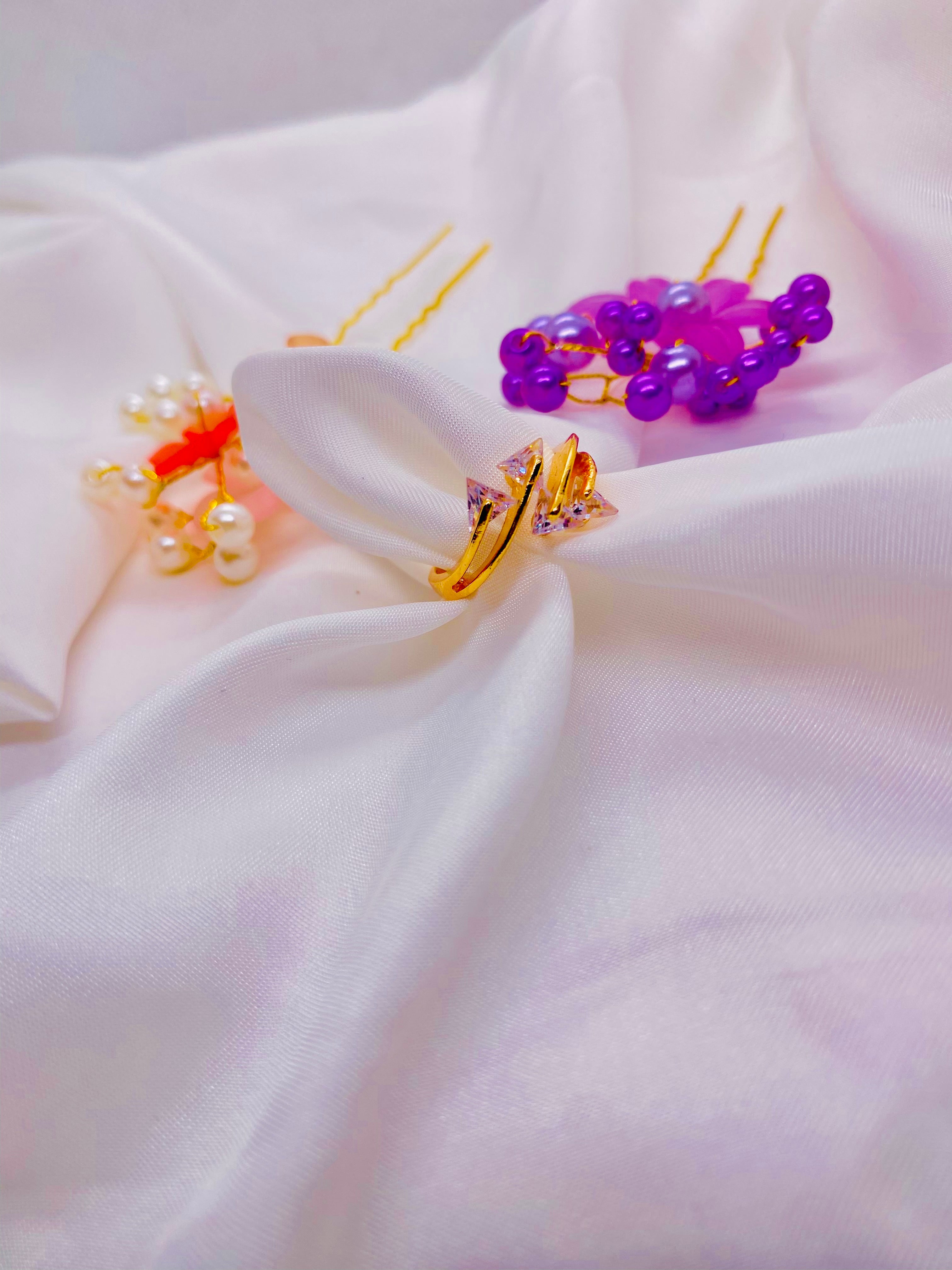 Gold Crystal-Studded Adjustable Ring