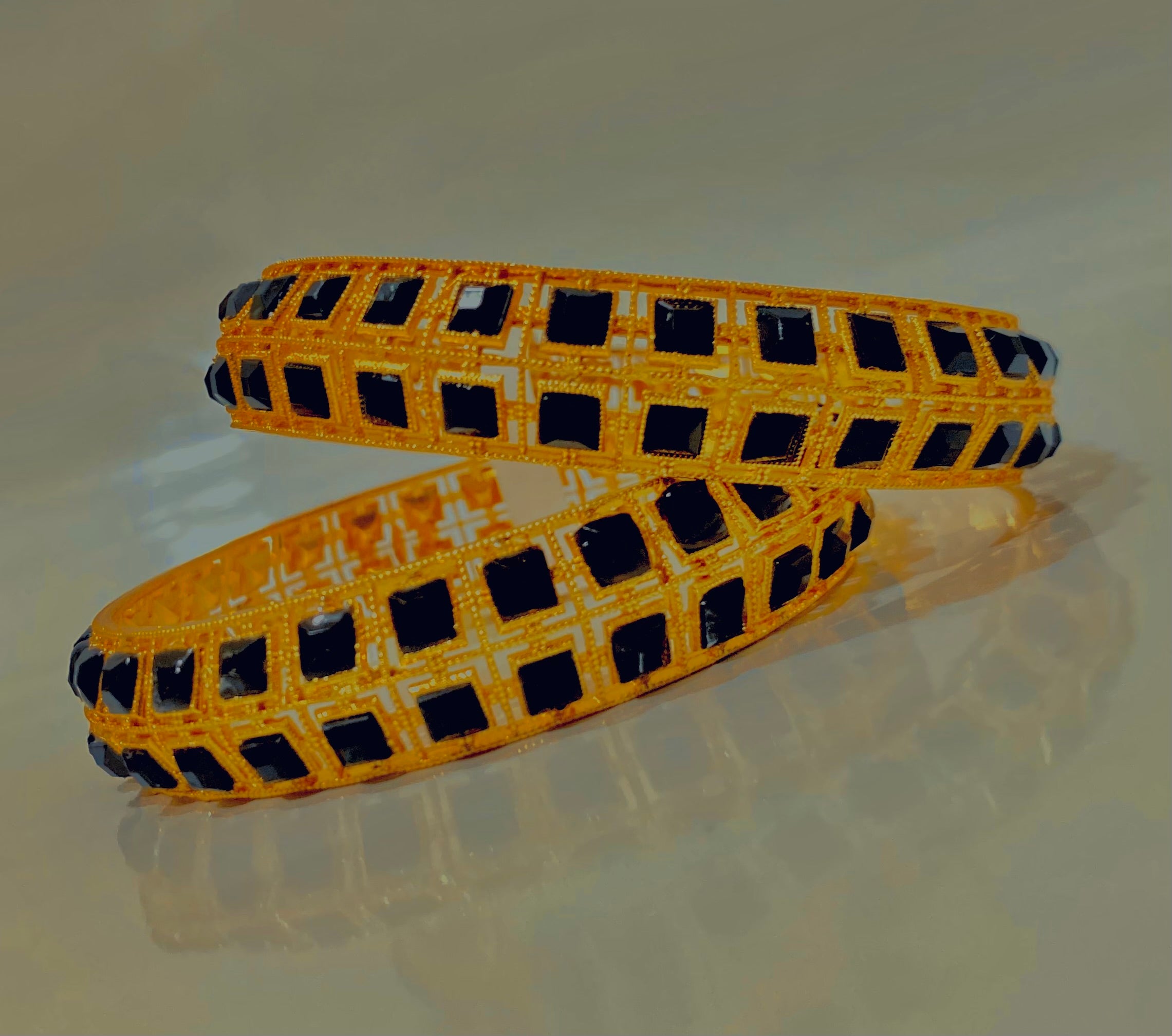 Elegant Black Stone Gold Bangles