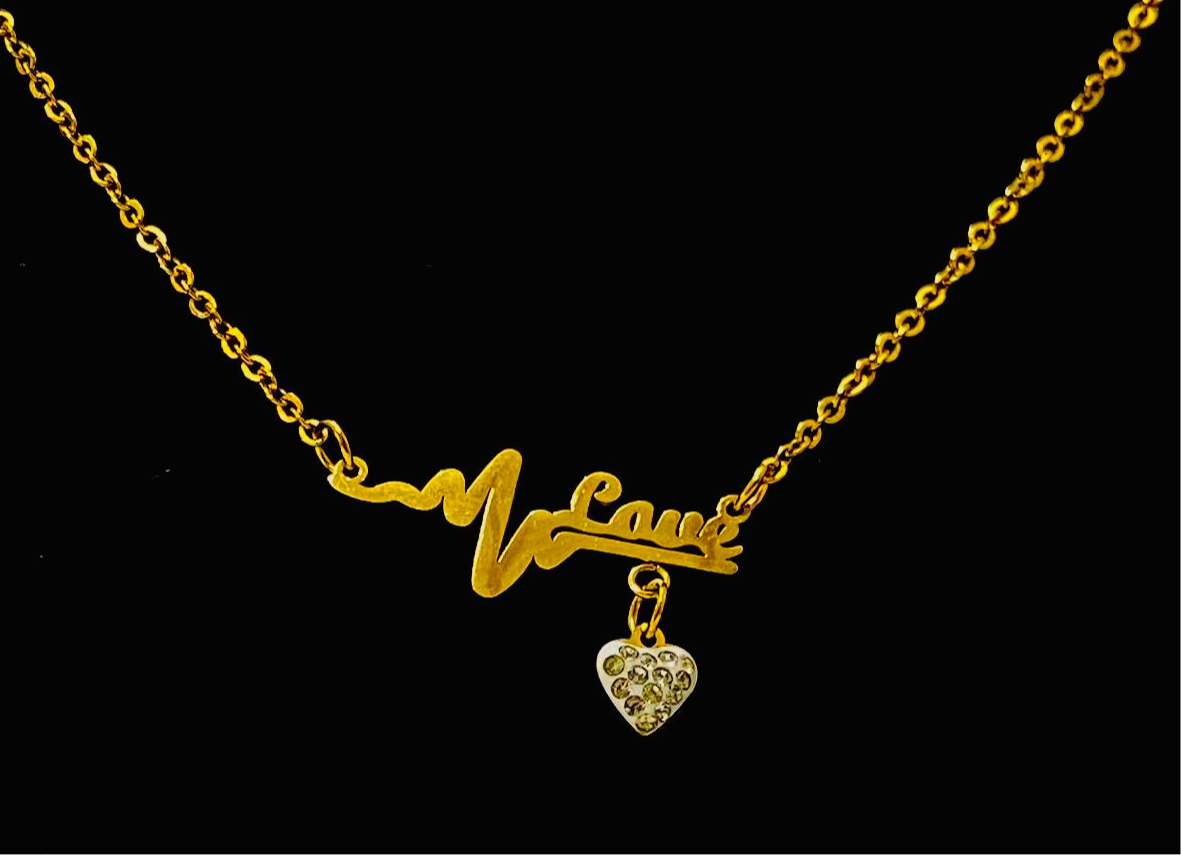 Golden Love Pulse Necklace with Heart Charm
