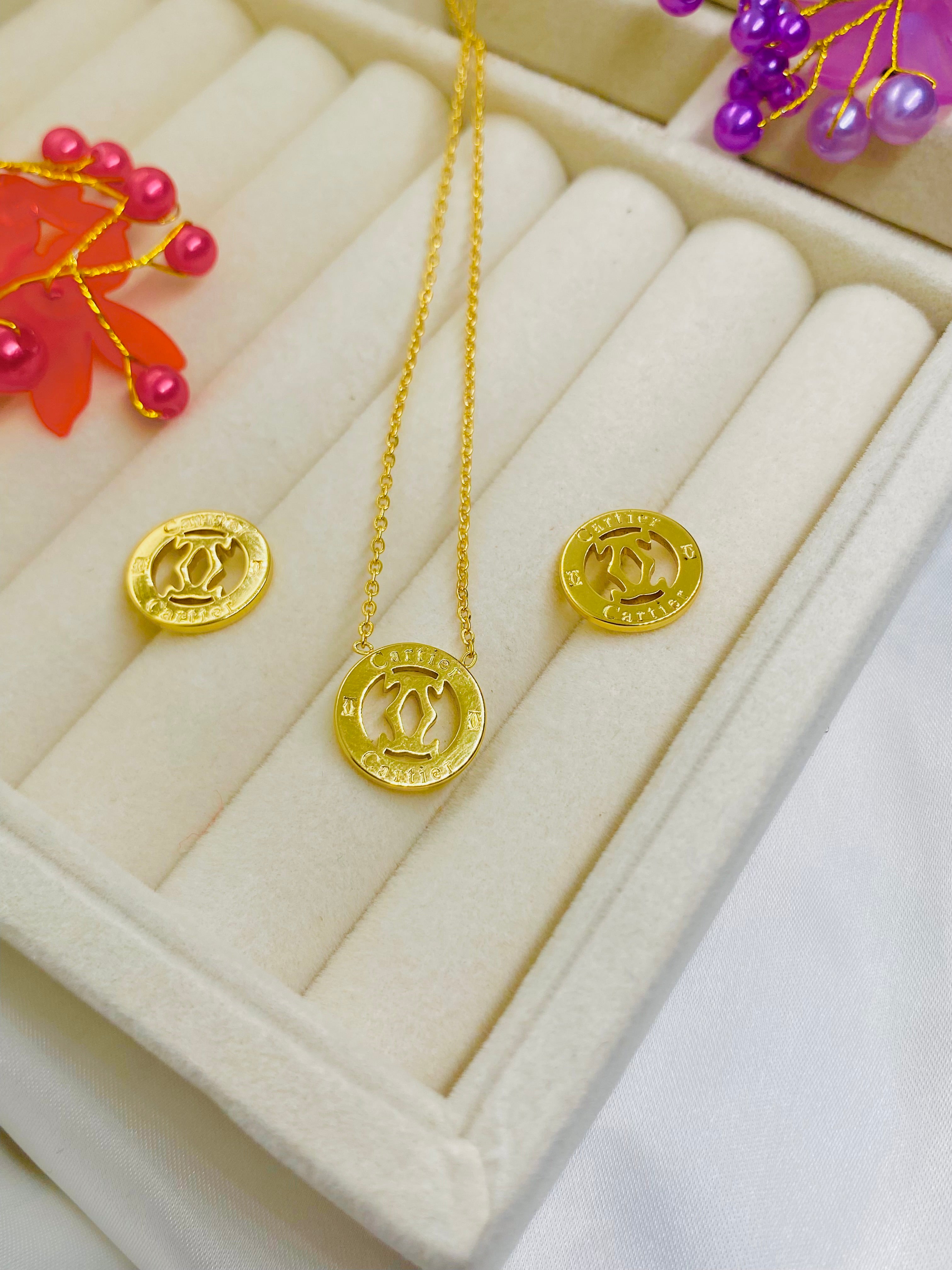 Classic Emblem Gold Plated Pendant & Stud Set