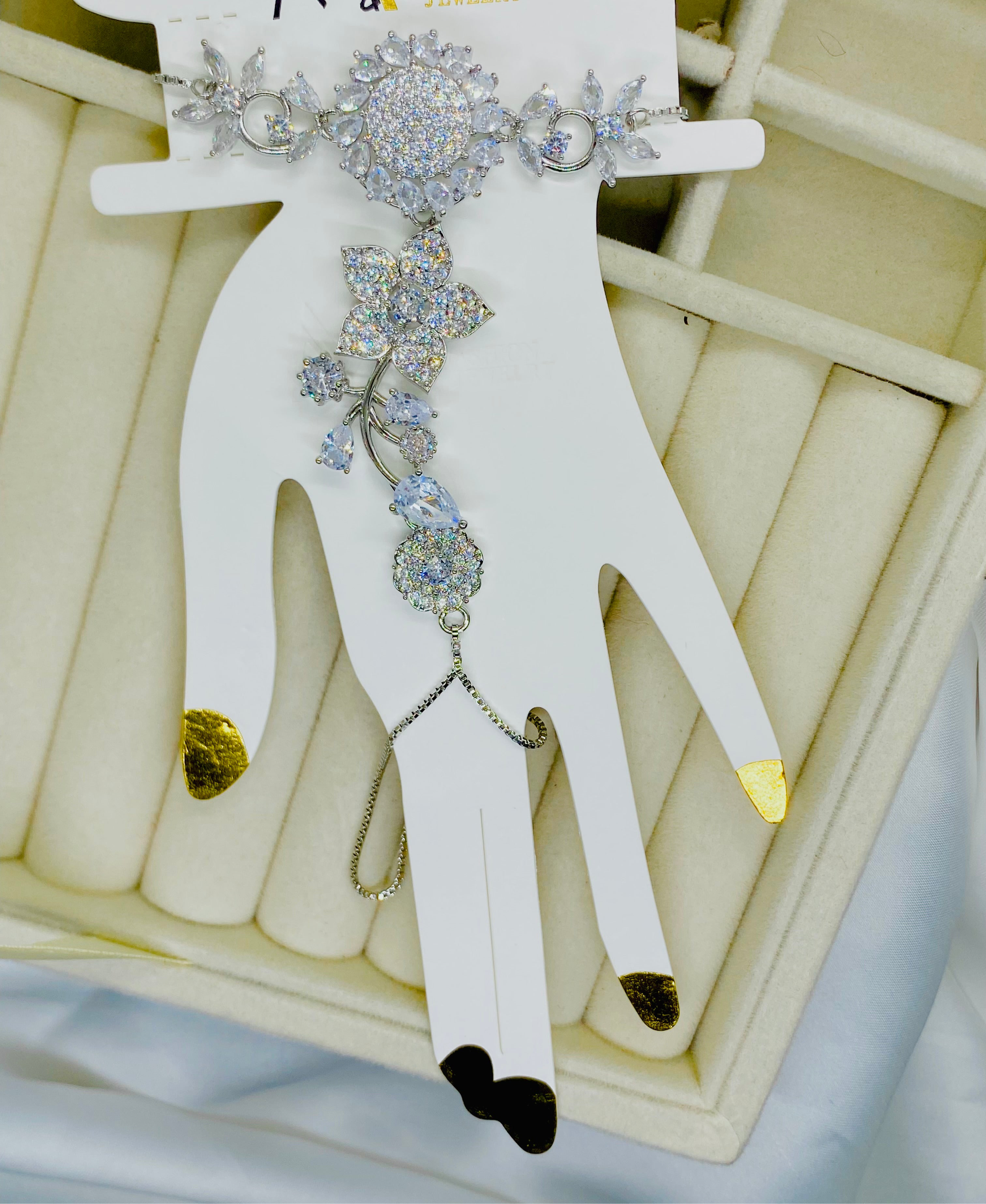 Sparkling Silver-Tone Floral Hand Harness Bracelet