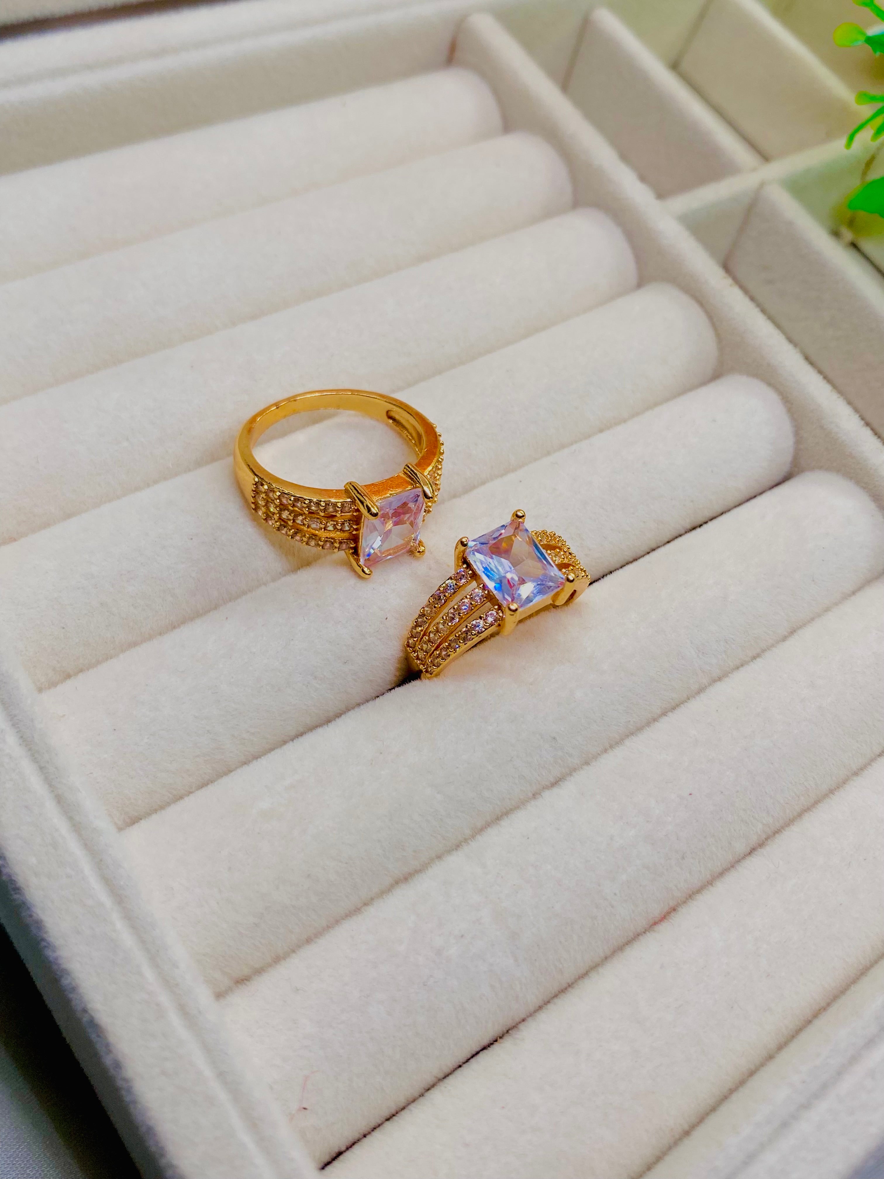 Radiant Gold-Plated Rings with Sparkling Cushion-Cut Centerpiece