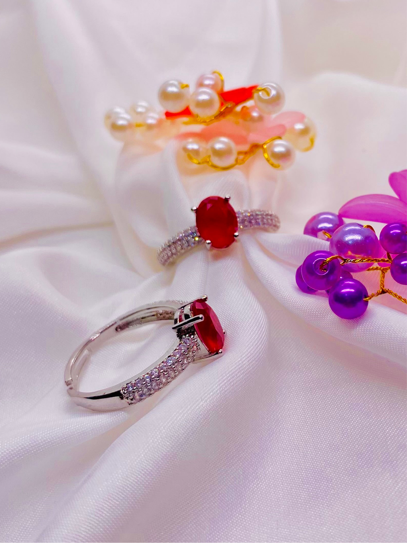 Crimson Elegance: Ruby Solitaire Ring in Sterling Silver