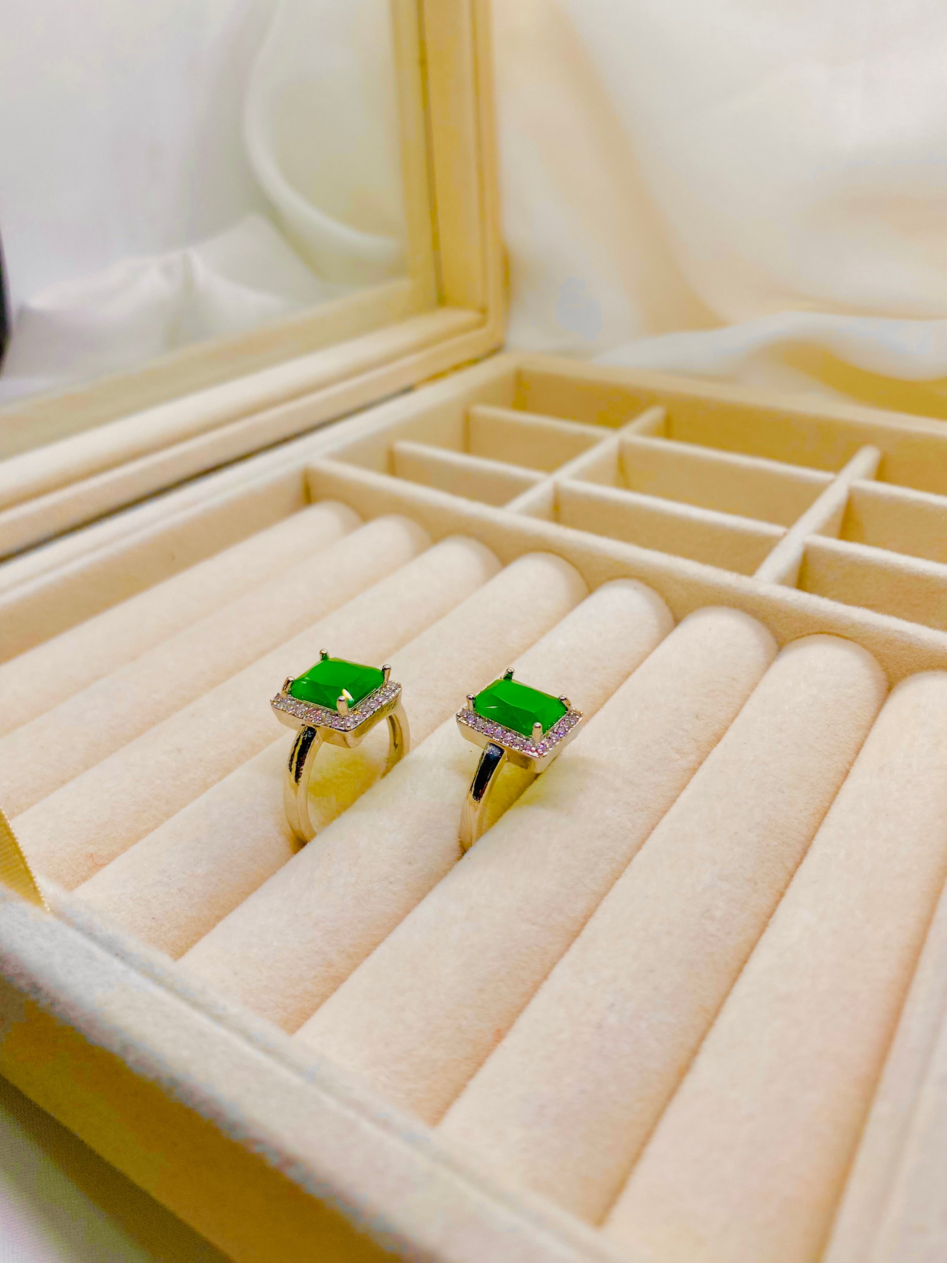 Elegant Green Jade Rings with Diamond Accents