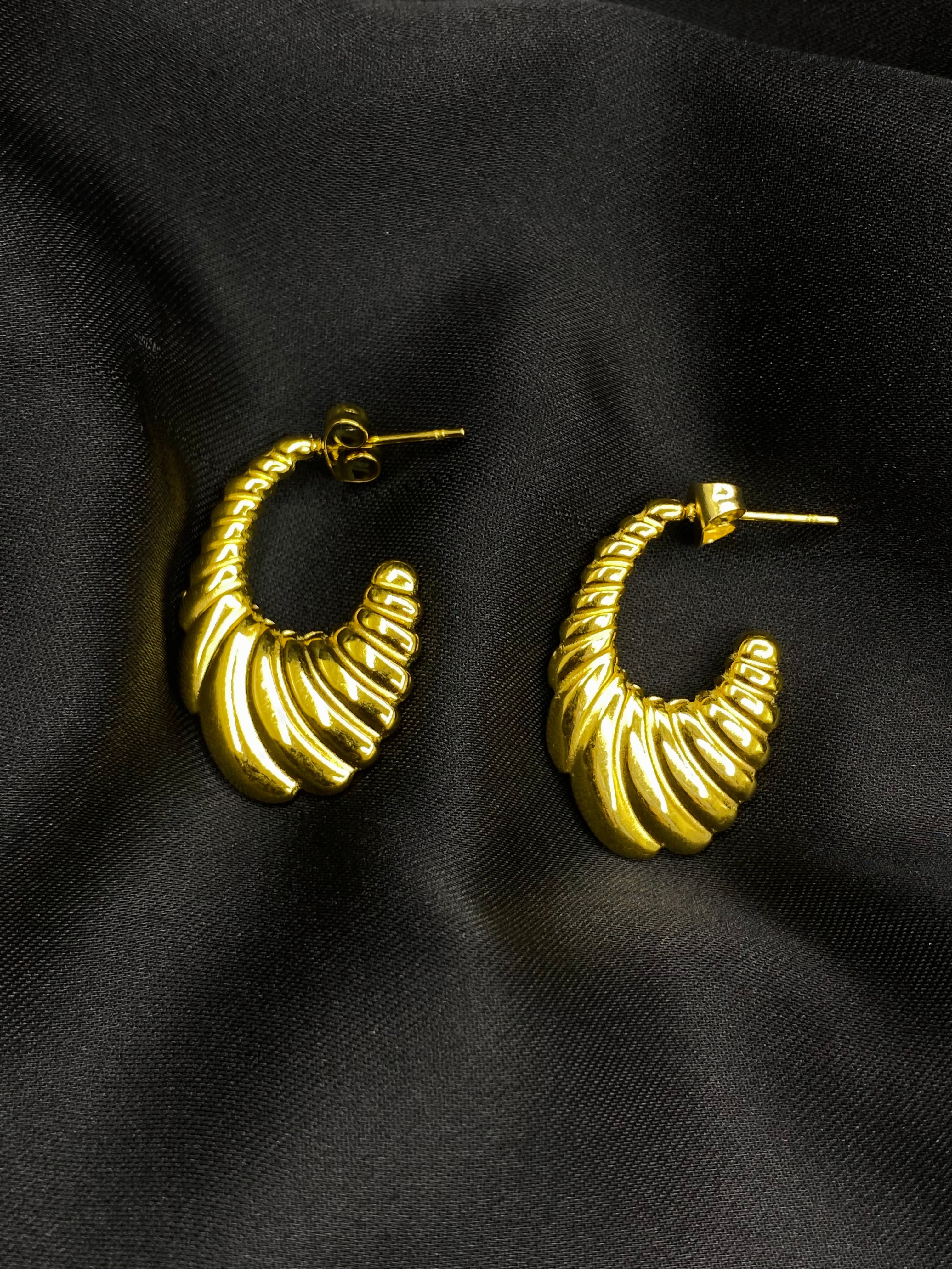 Golden Crescent Shell Hoop Earrings