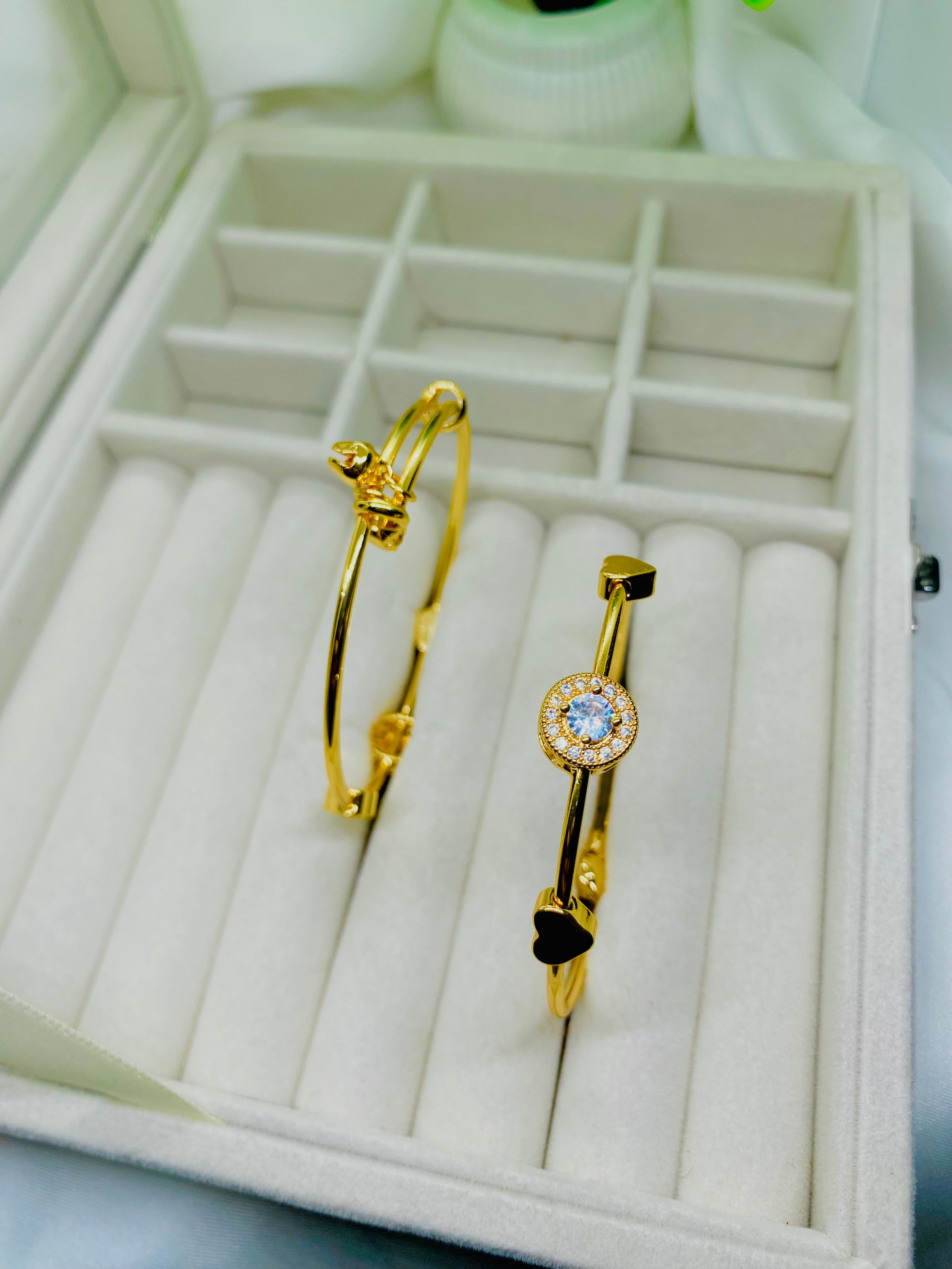 Chic Gold-Plated Adjustable Bangles – Heart and Crystal Accents