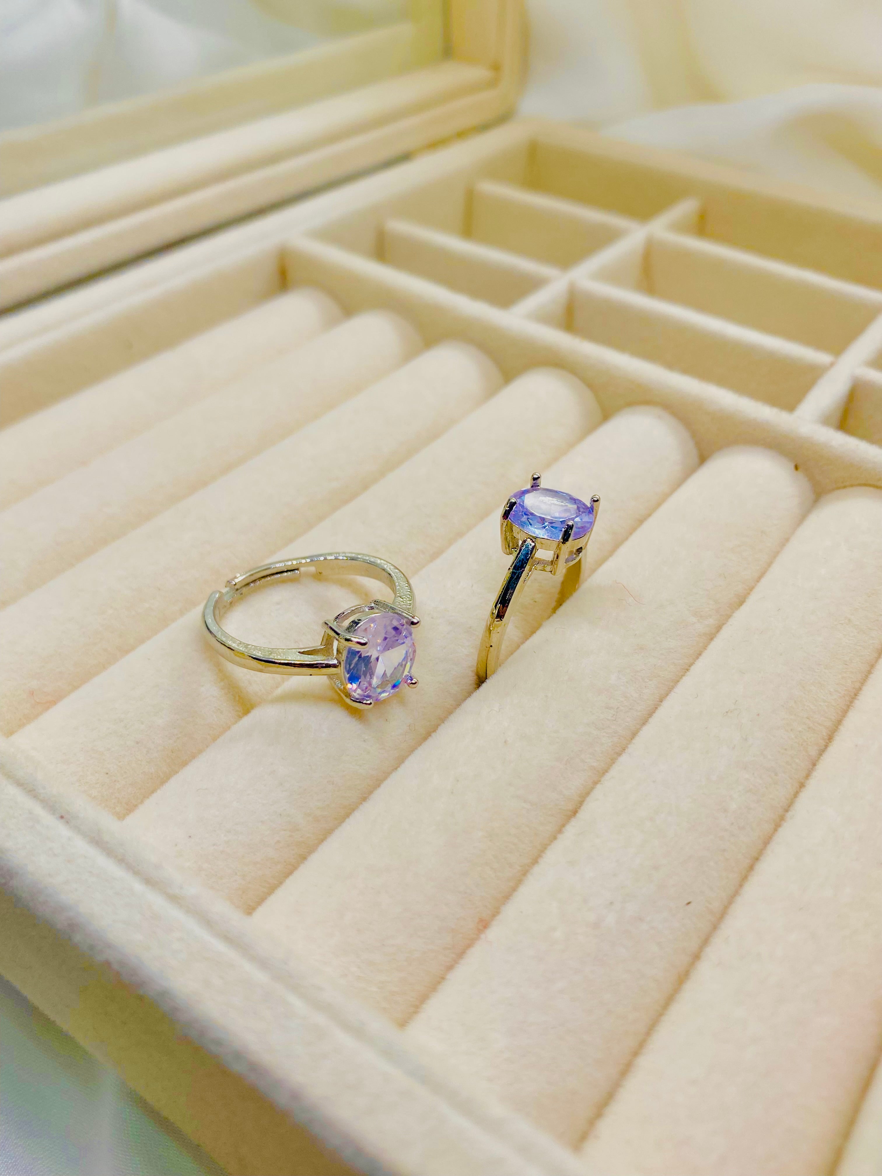 Solitaire Crystal Rings in Silver