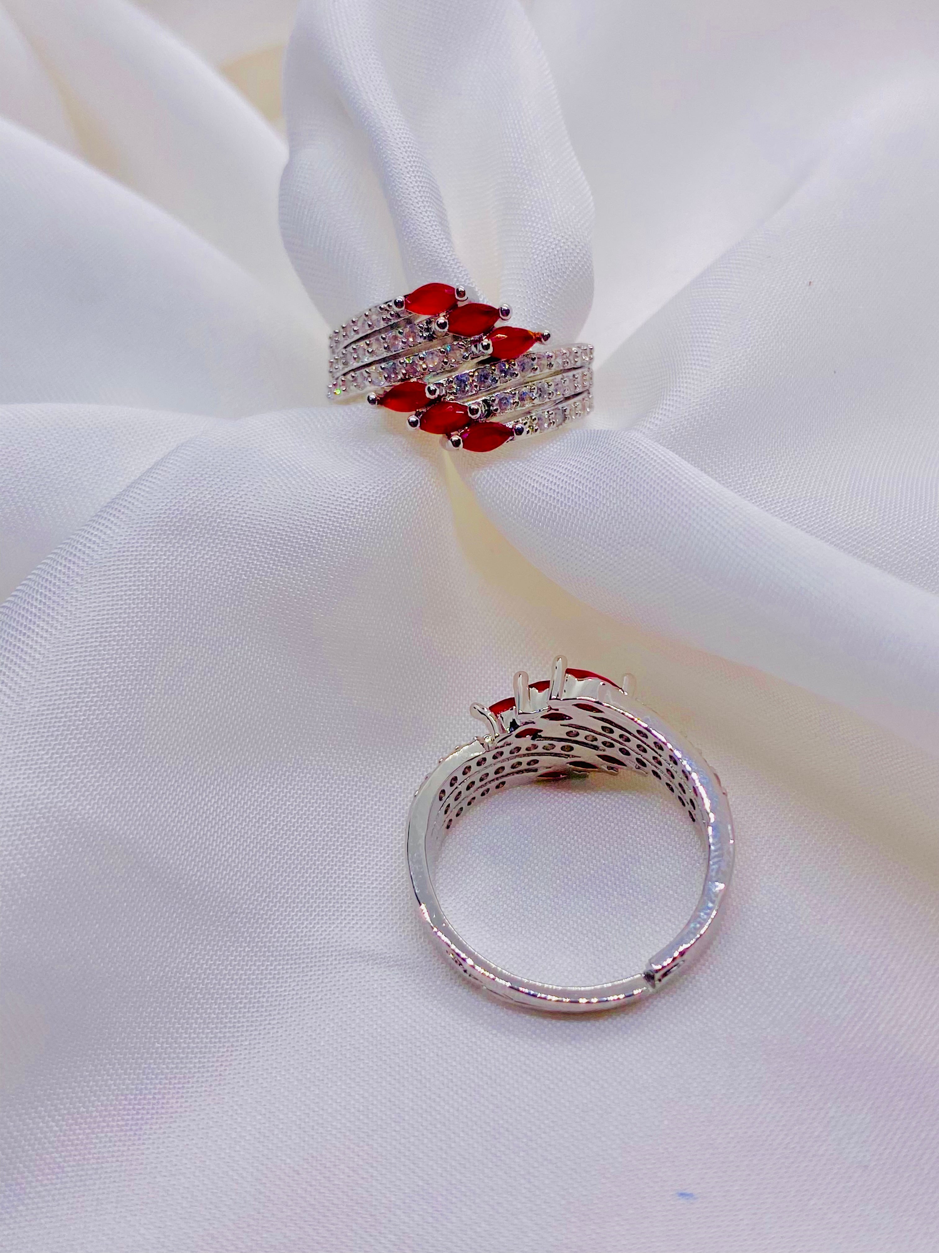 Elegant Ruby Marquise and Diamond Accent Silver Ring