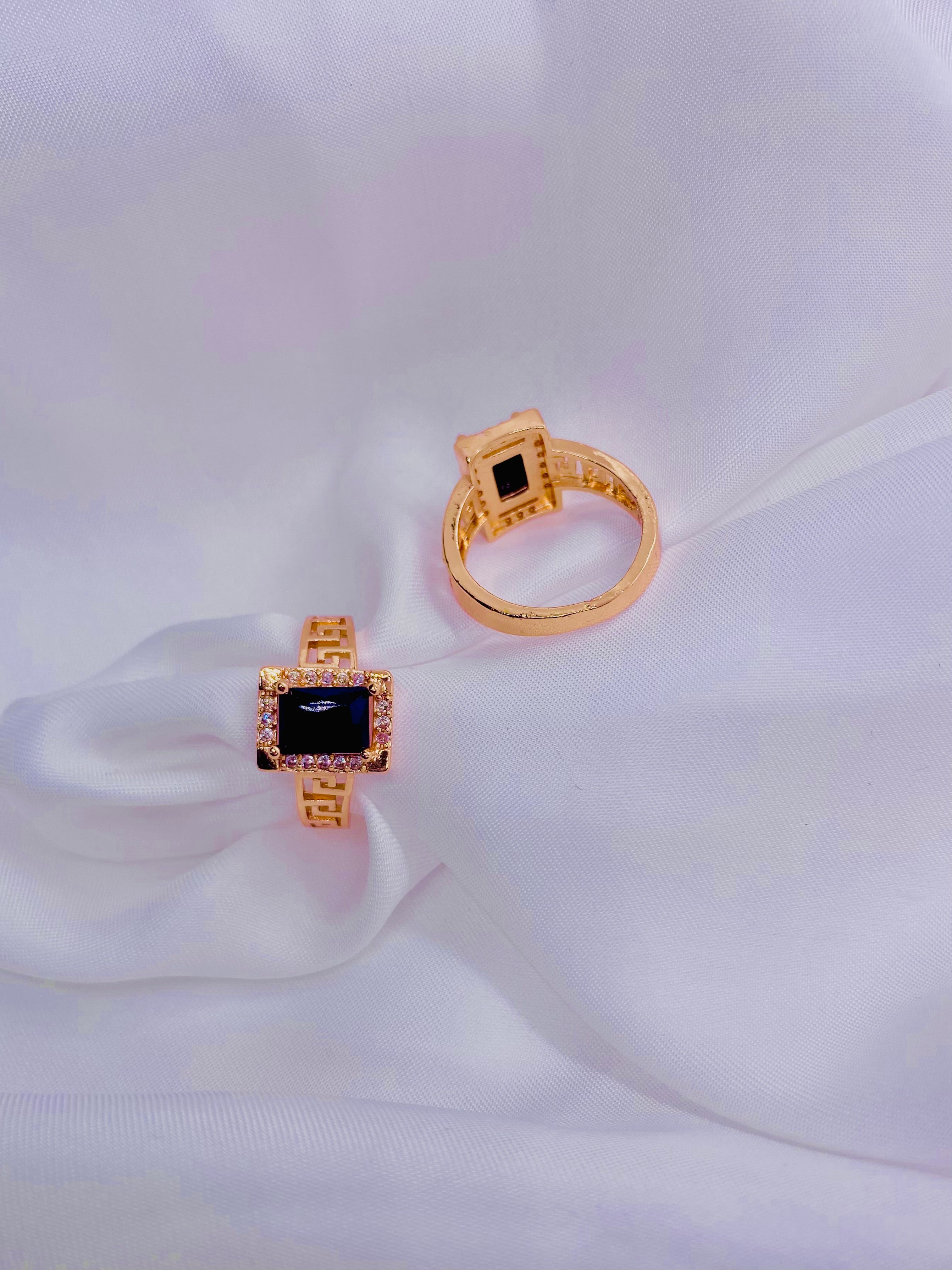 Elegant Gold-Plated Ring Set with Black Onyx and CZ Accents