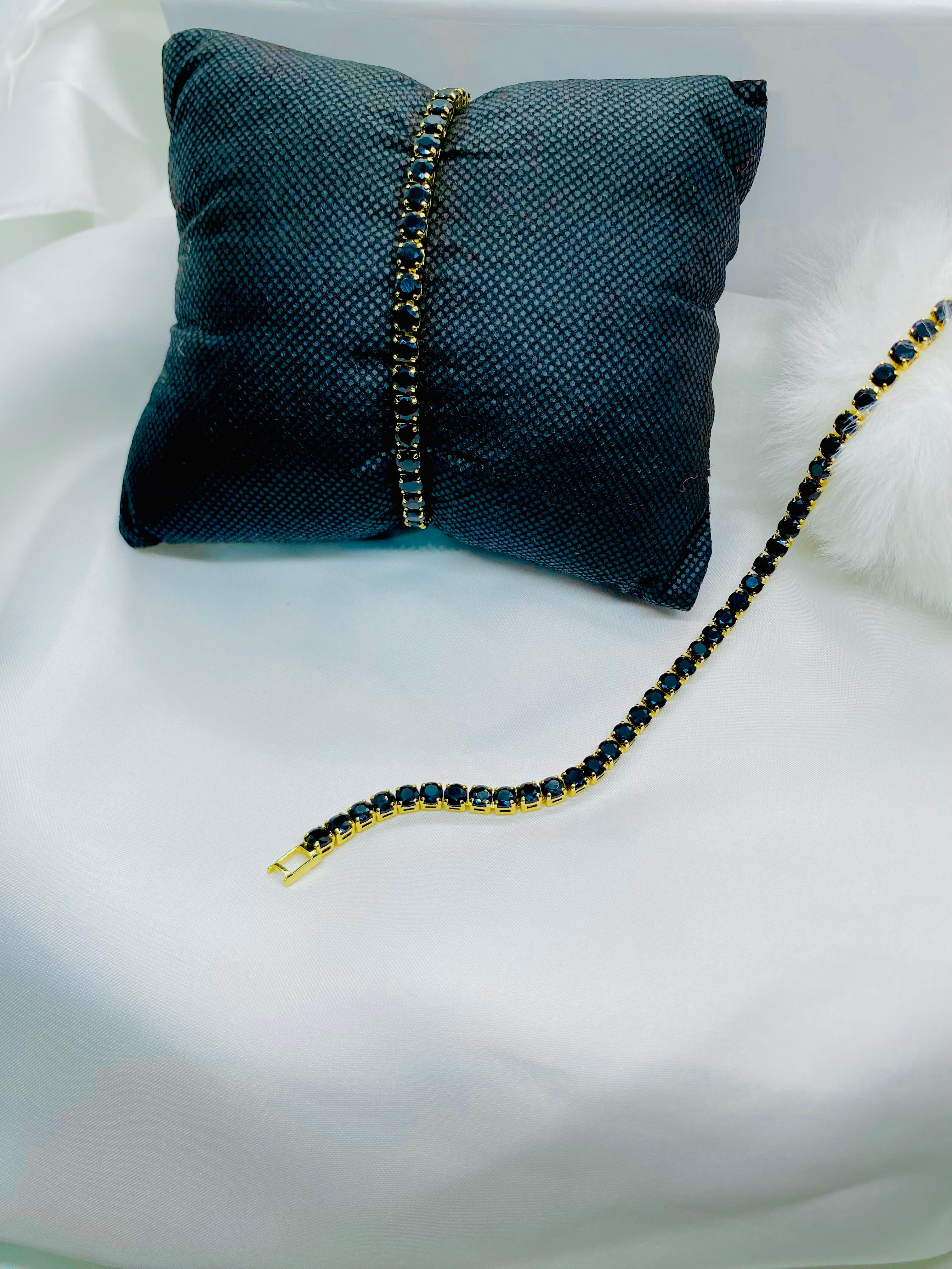 Luxe Black Stone Tennis Bracelets in Gold Finish