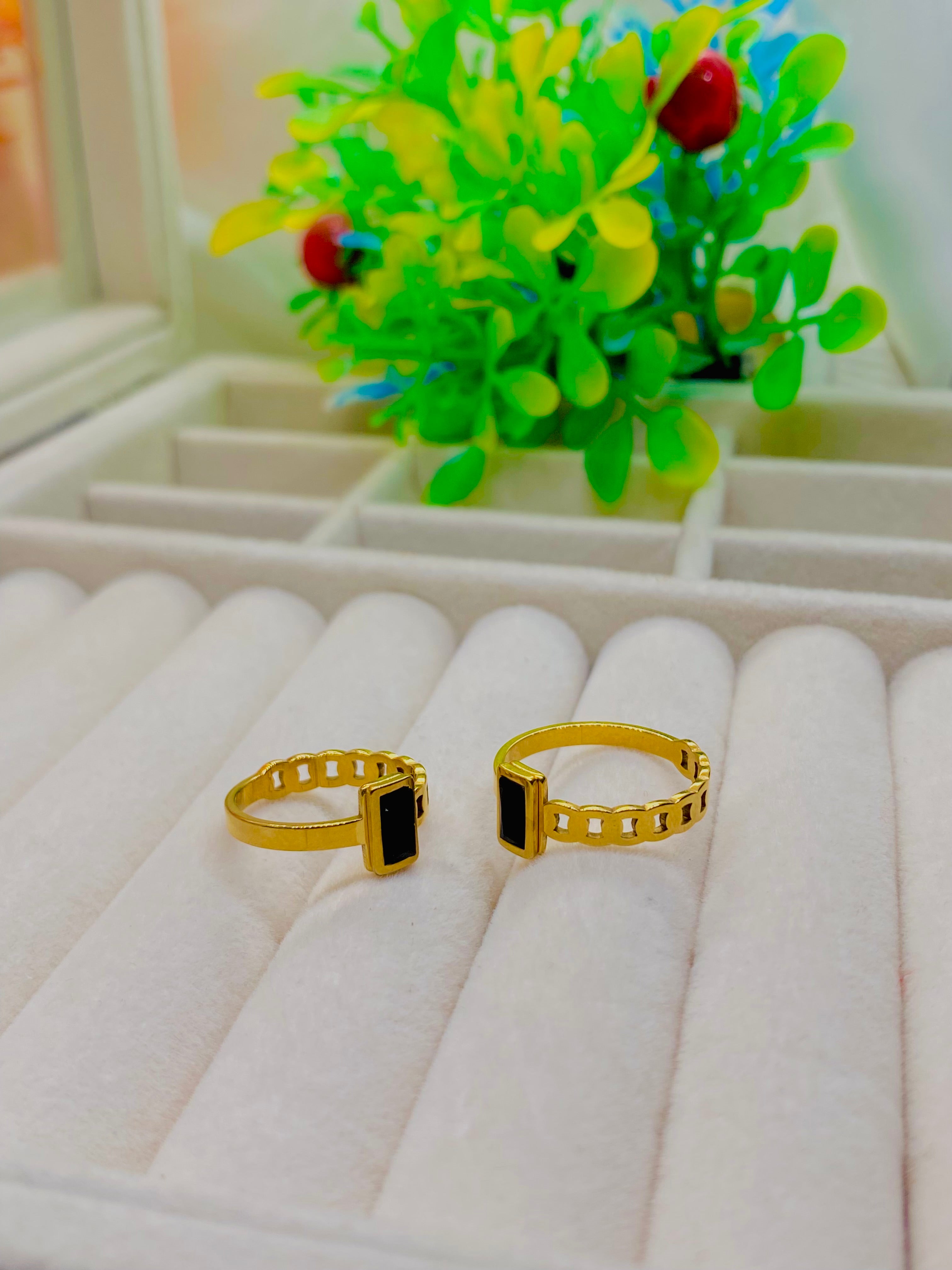 Modern Gold Rings with Black Stone Detailing