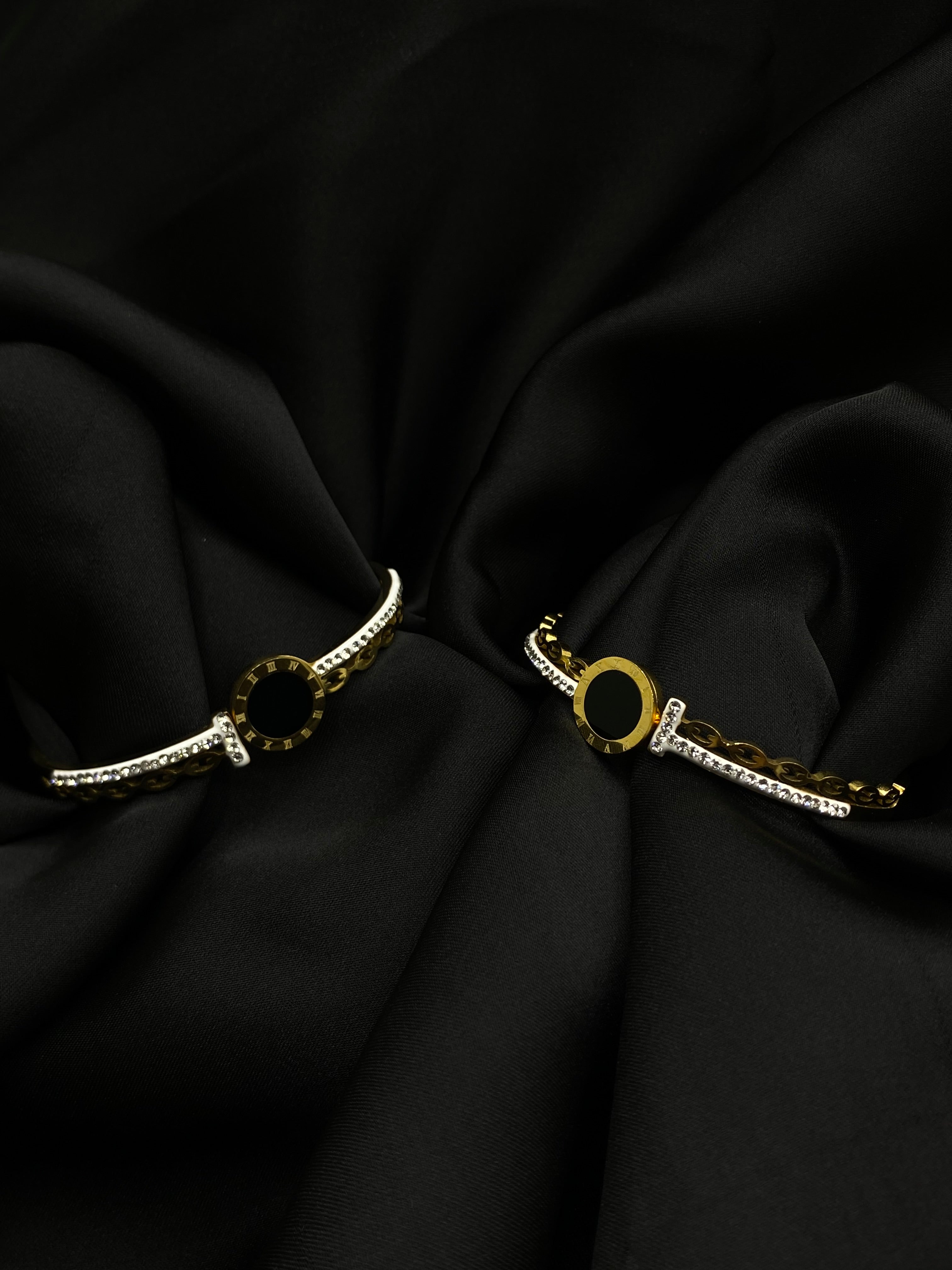 Black Enamel & Crystal Gold Bracelets