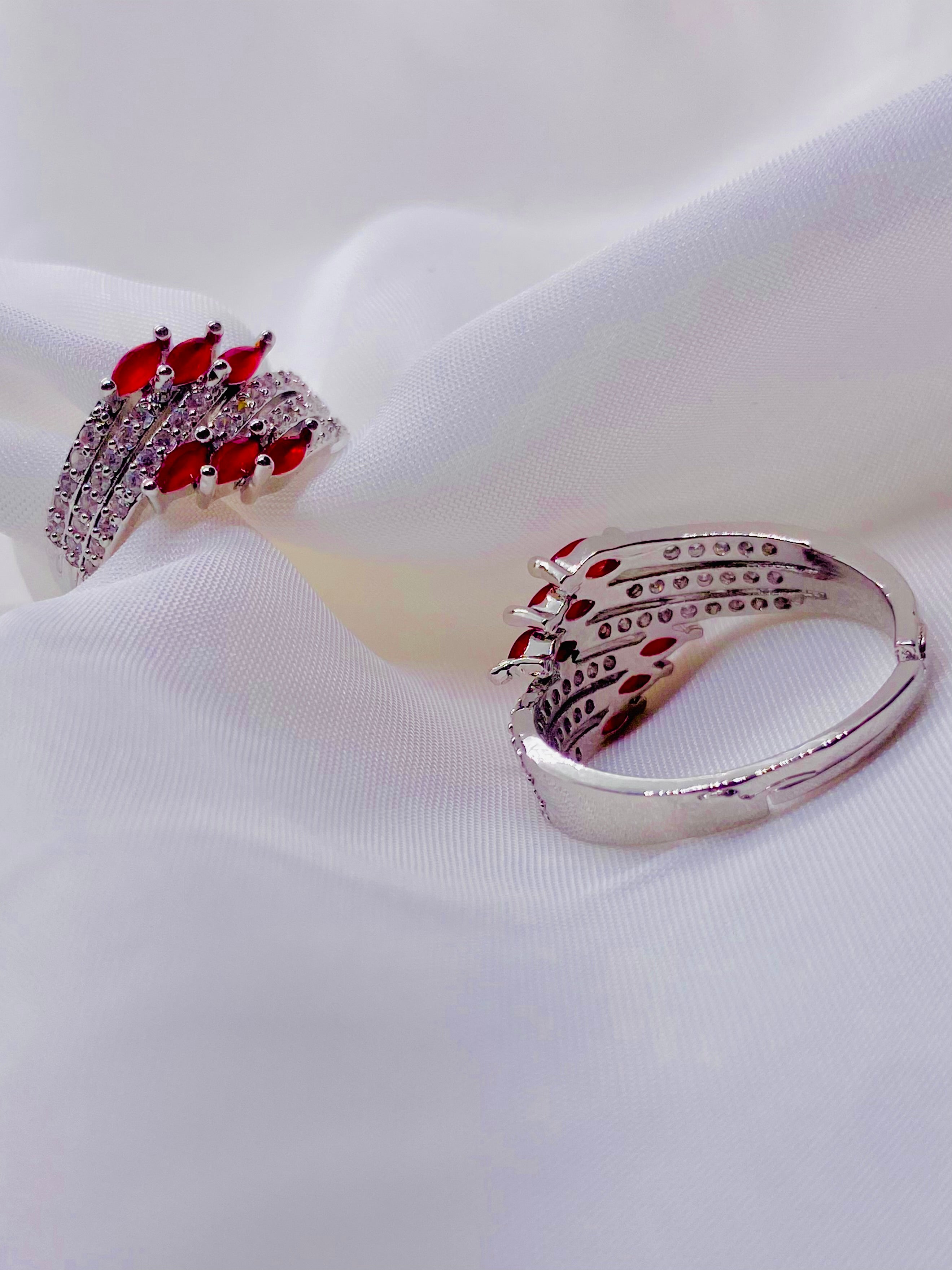 Elegant Ruby Marquise and Diamond Accent Silver Ring