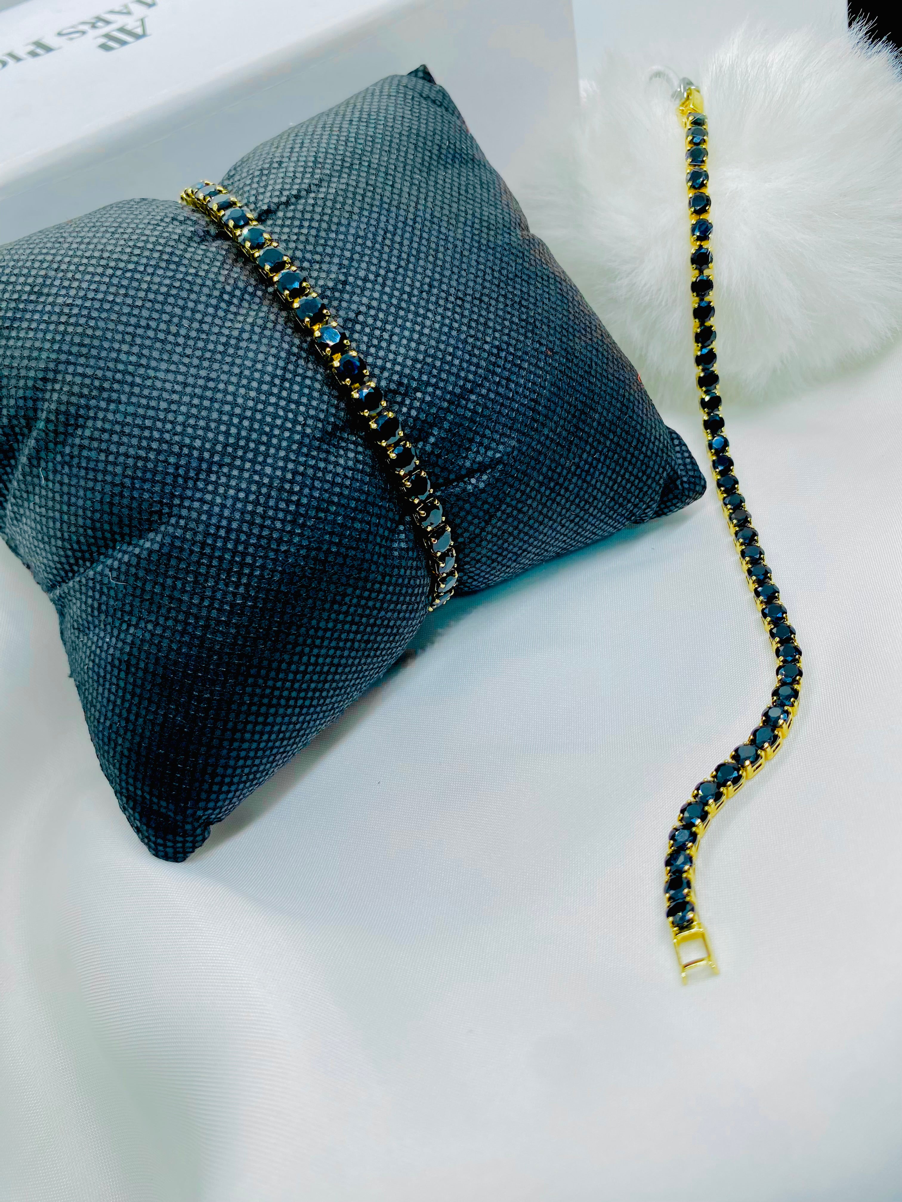 Luxe Black Stone Tennis Bracelets in Gold Finish