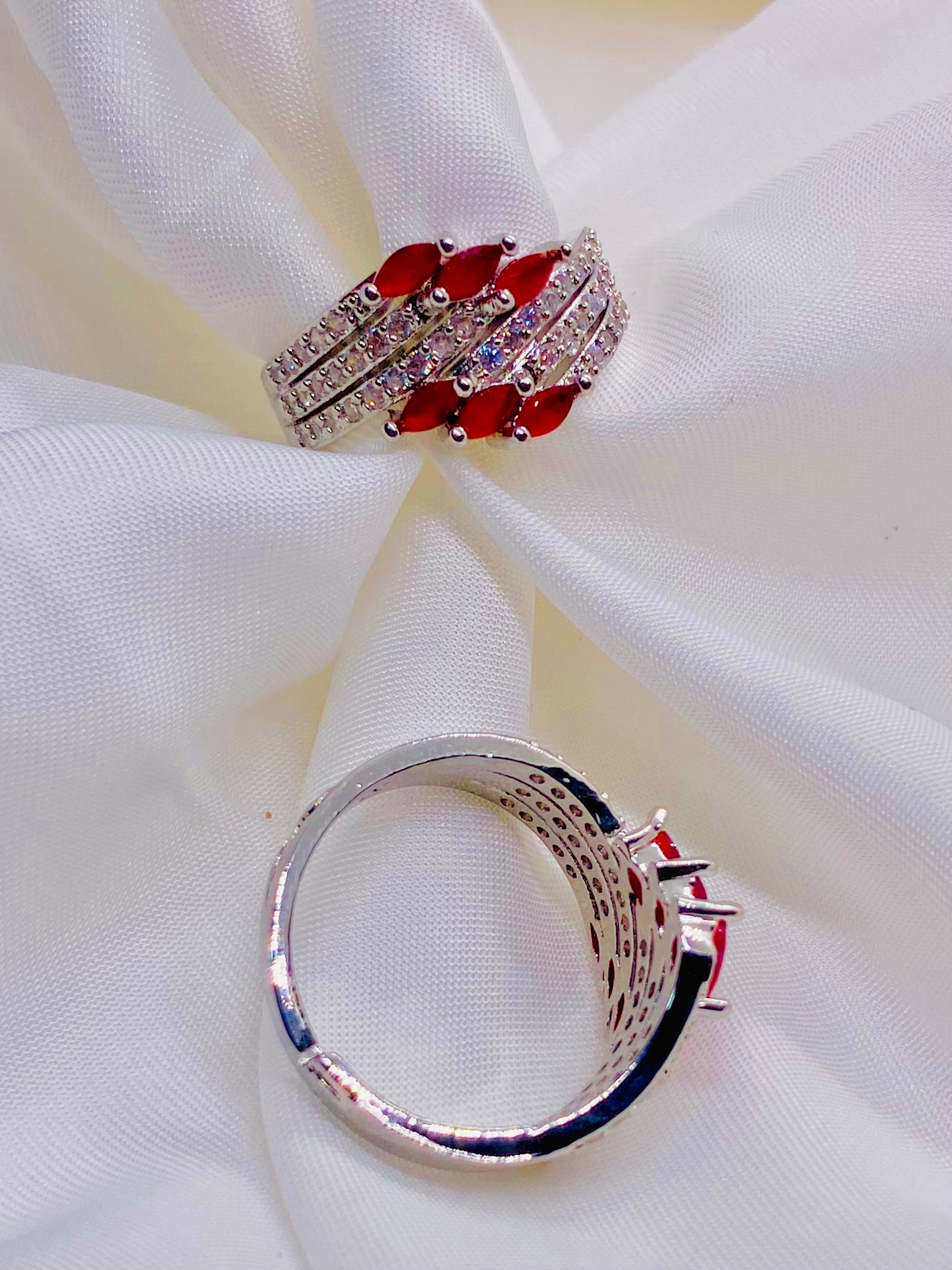 Elegant Ruby Marquise and Diamond Accent Silver Ring