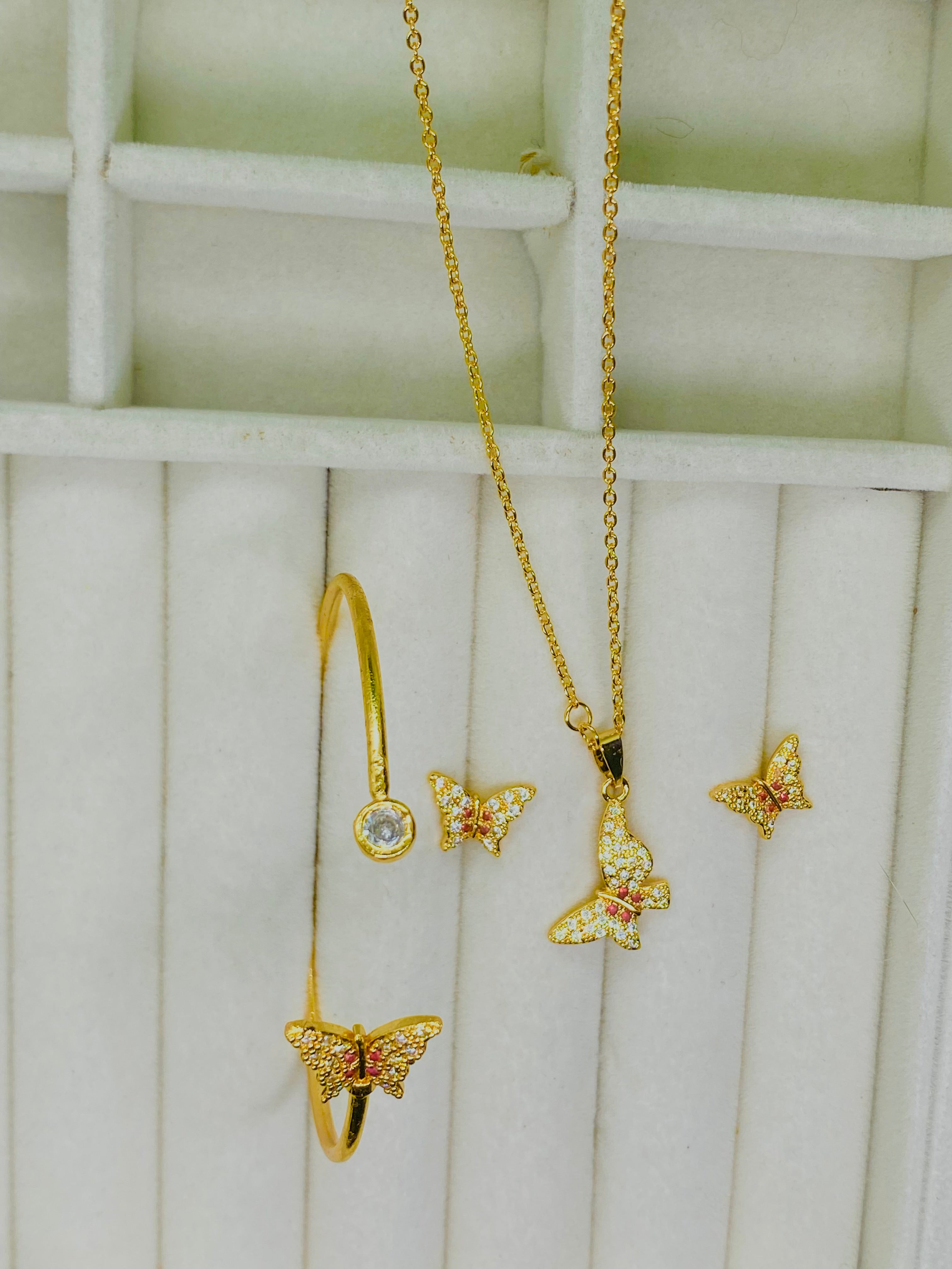 Charming Gold-Plated Butterfly Pendant Set with Sparkling Stones