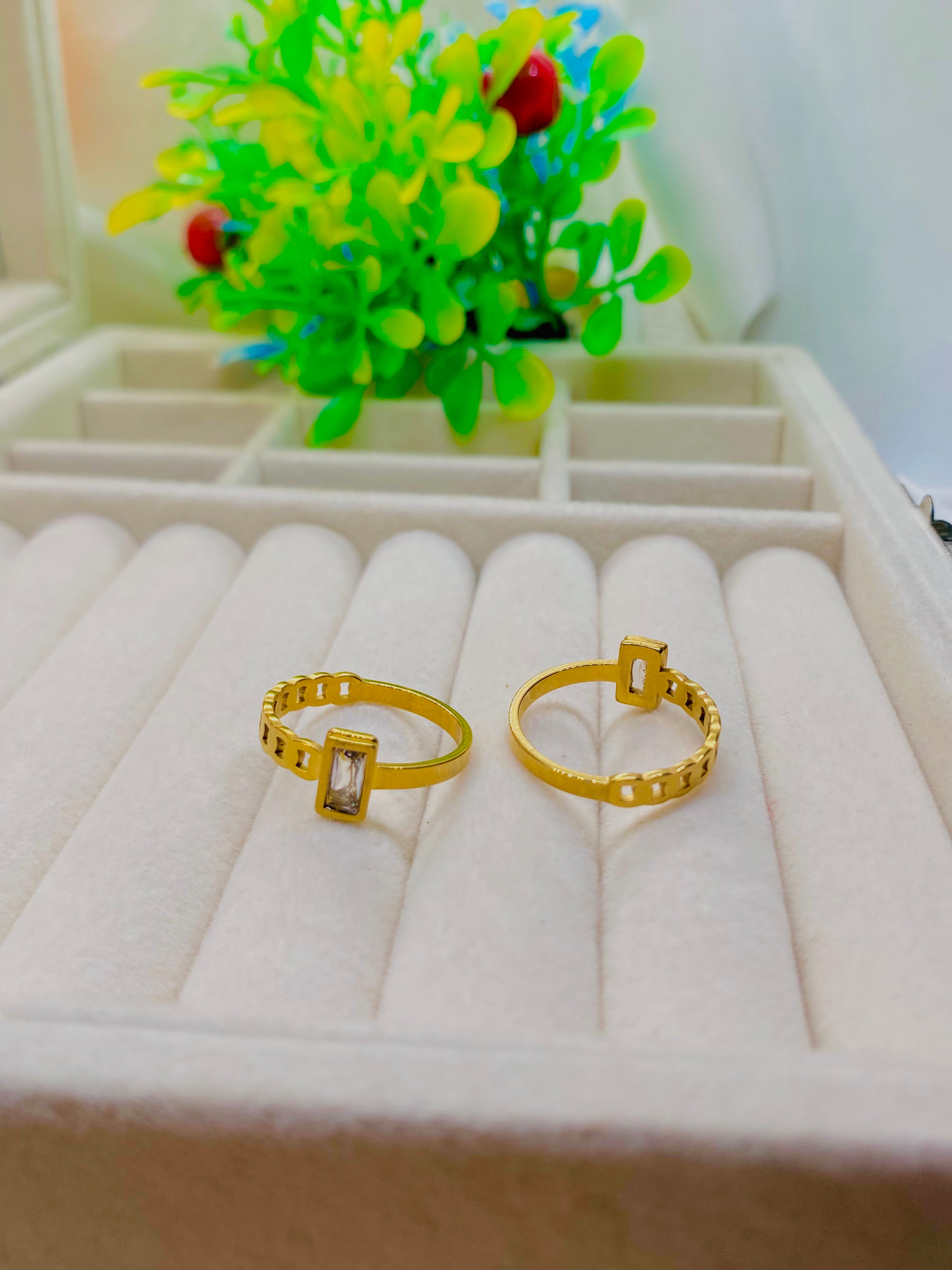 Modern Gold Rings with White Stone Detailing