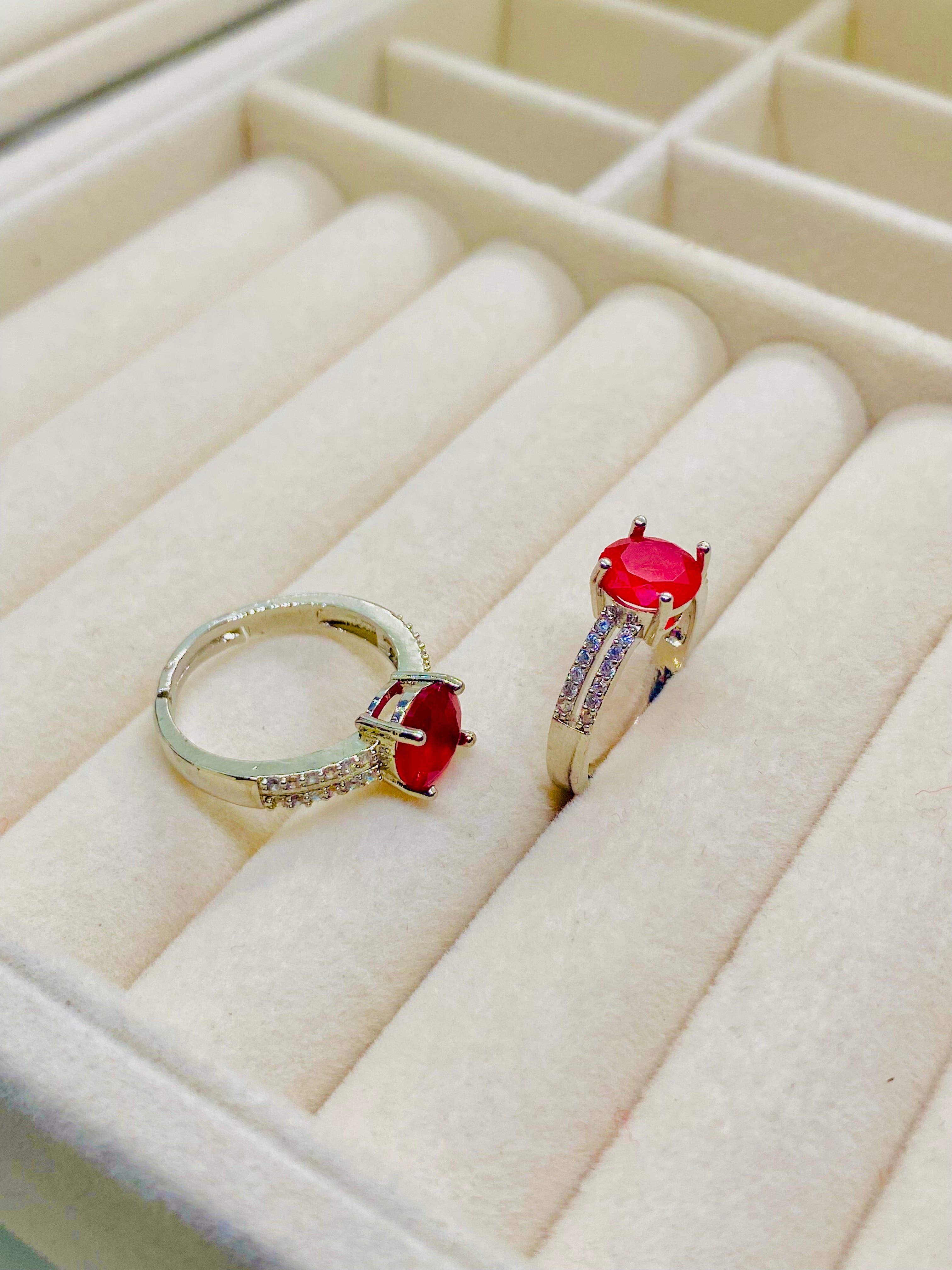 Elegant Ruby Solitaire Rings with Accent Diamonds