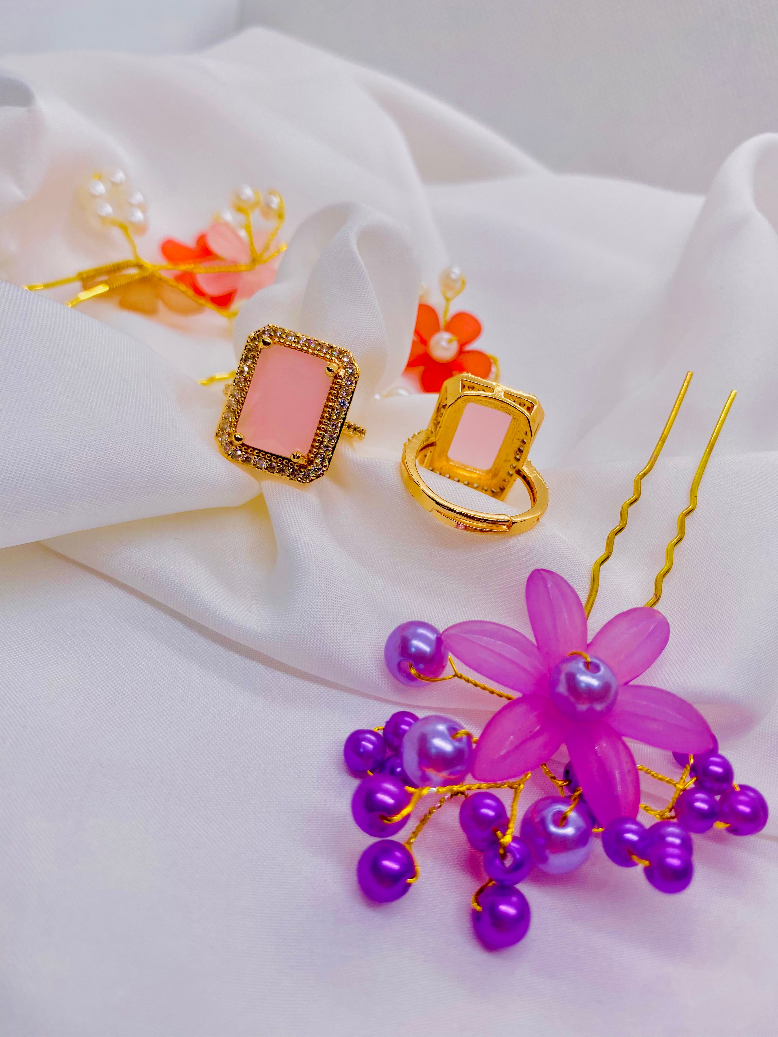 Regal Pink Stone Gold-Plated Ring