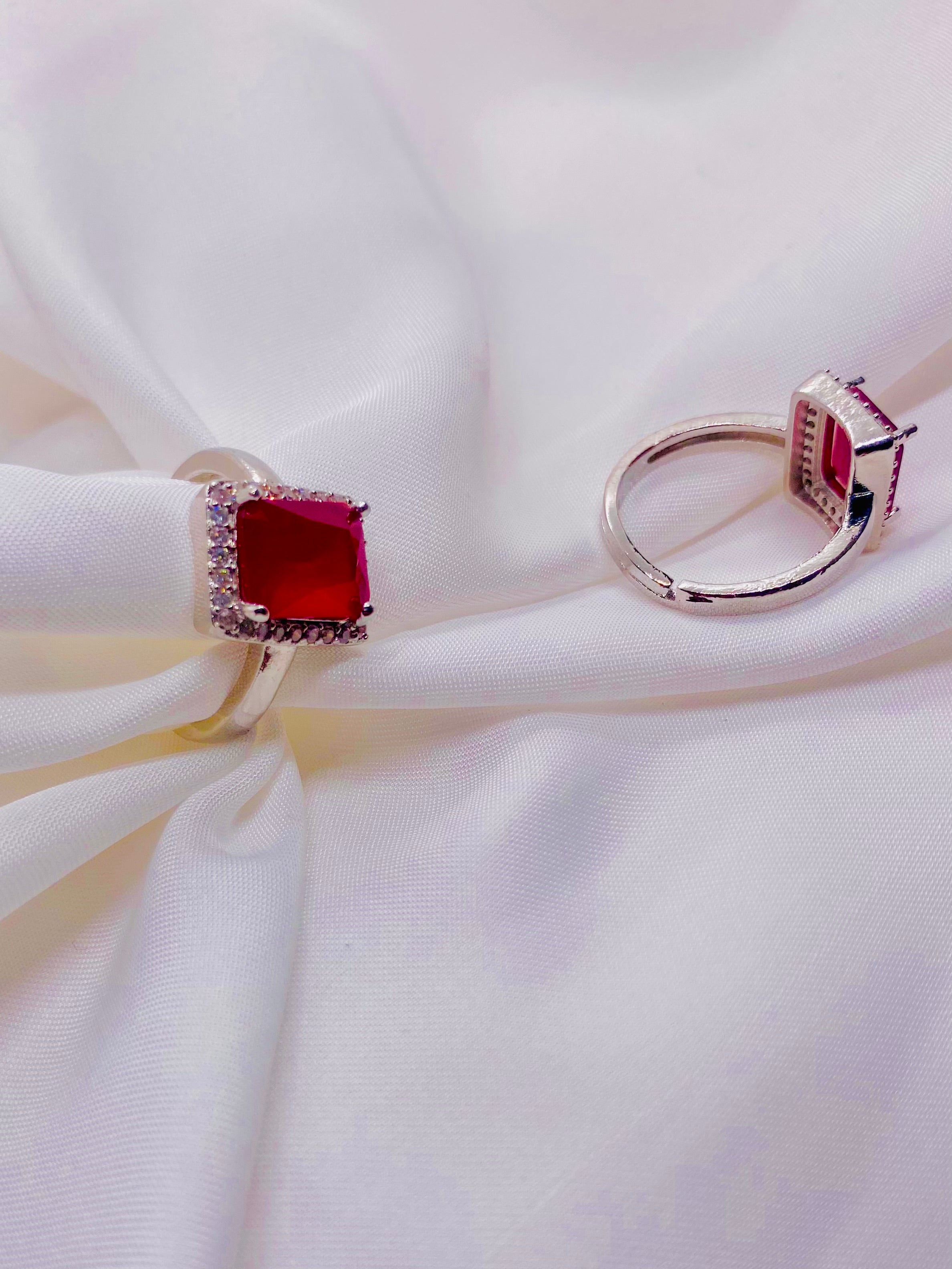 Elegant Ruby Red Halo Ring in Sterling Silver