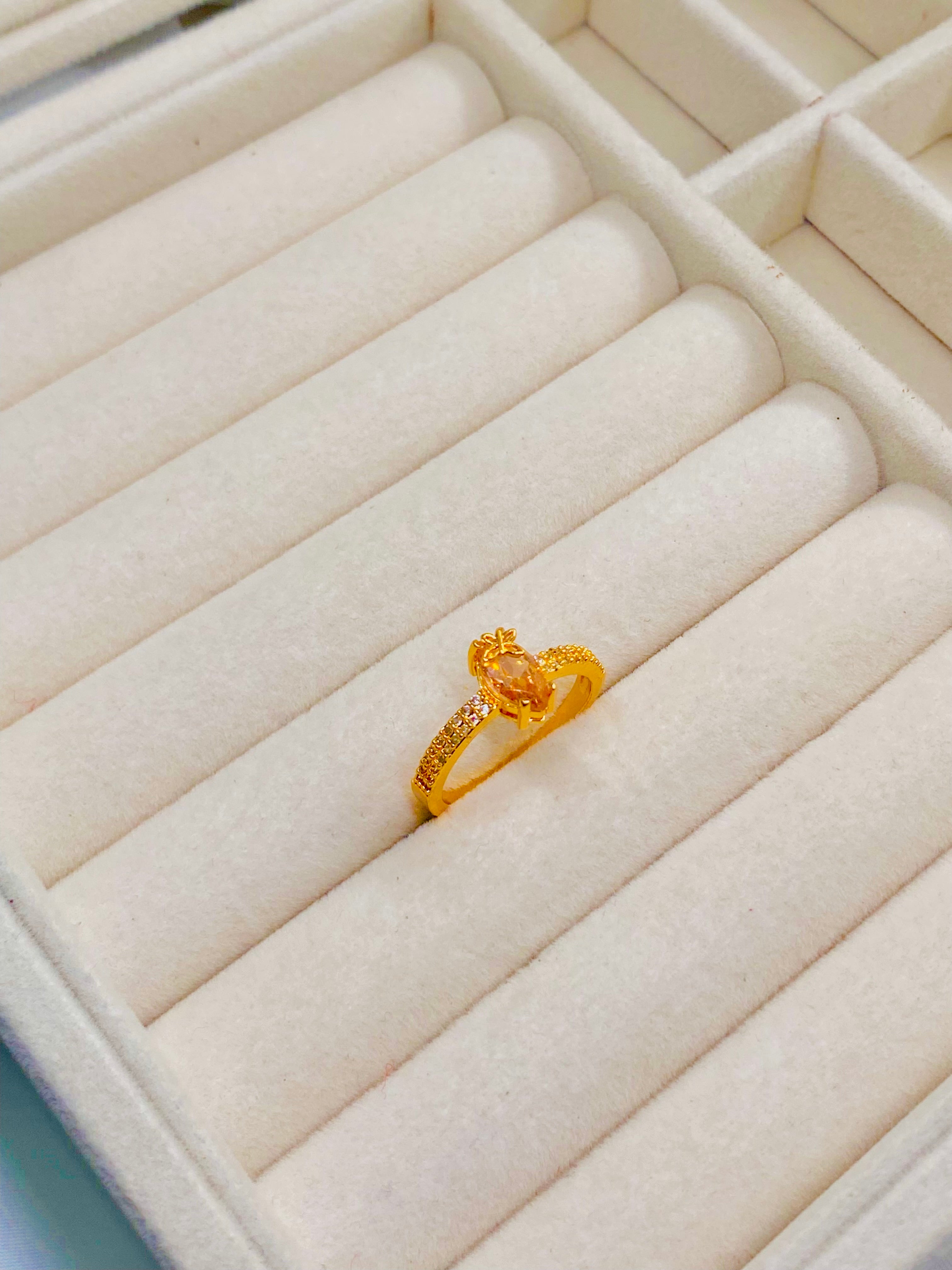 Gold-Plated Butterfly Marquise Ring with Crystal Accents