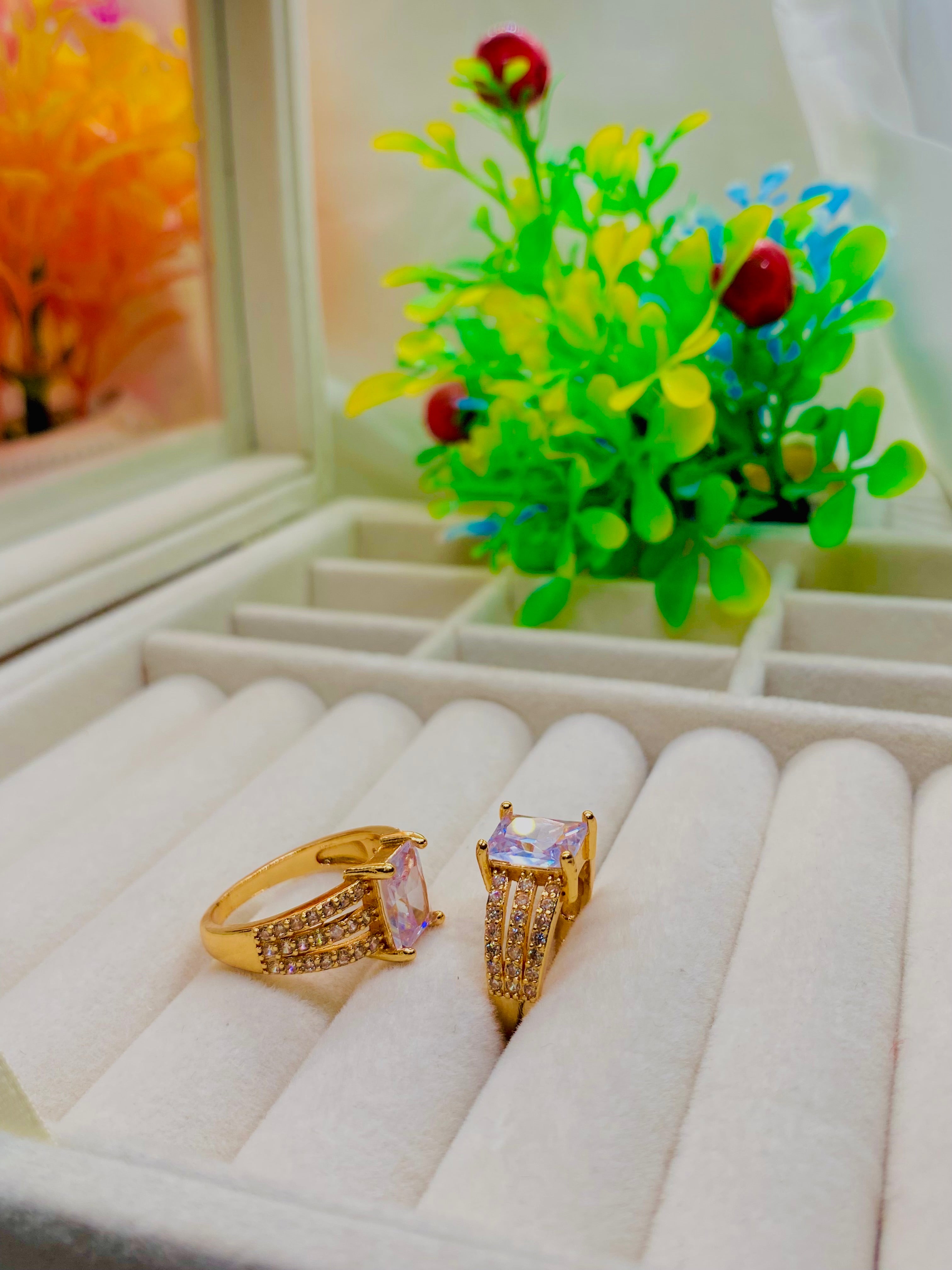 Radiant Gold-Plated Rings with Sparkling Cushion-Cut Centerpiece