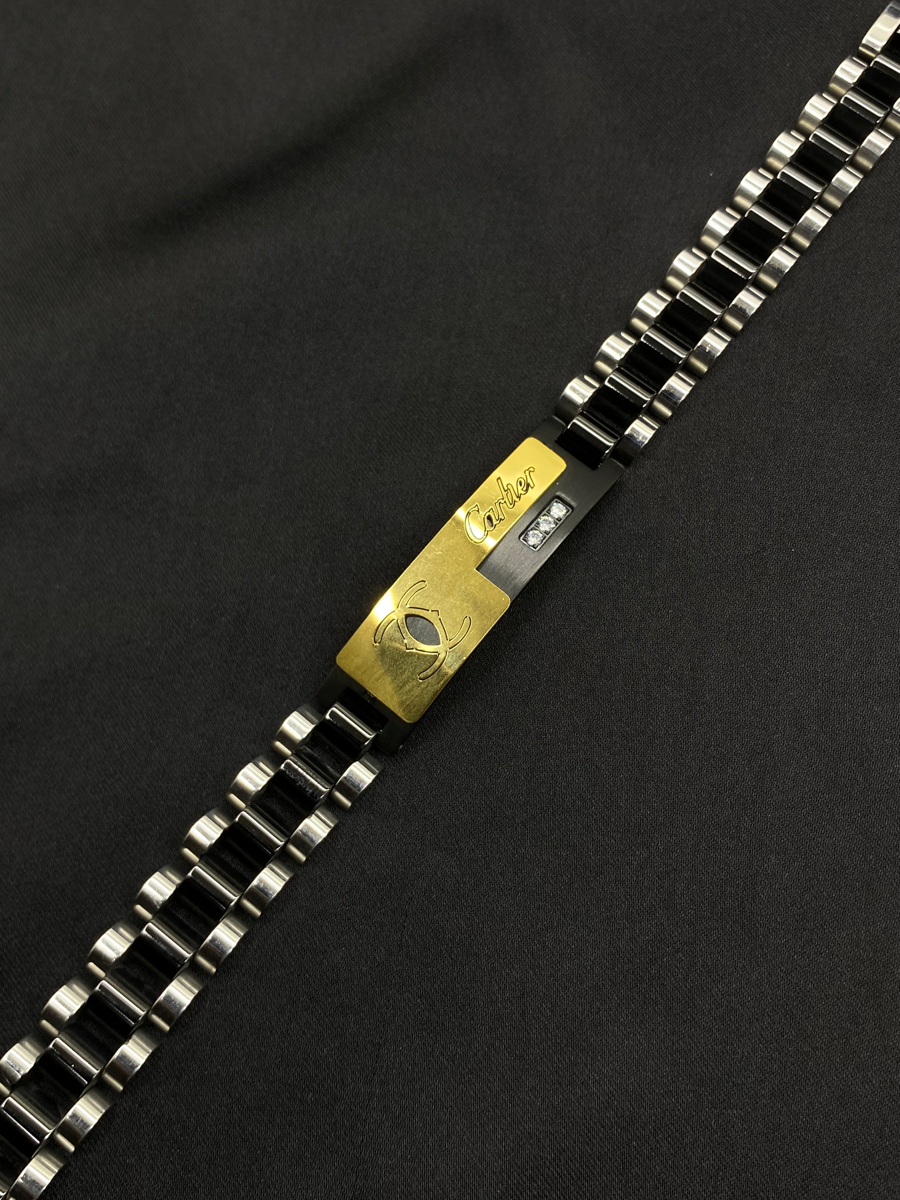 Luxury Two-Tone Men’s Bracelet with Cartier Engraving