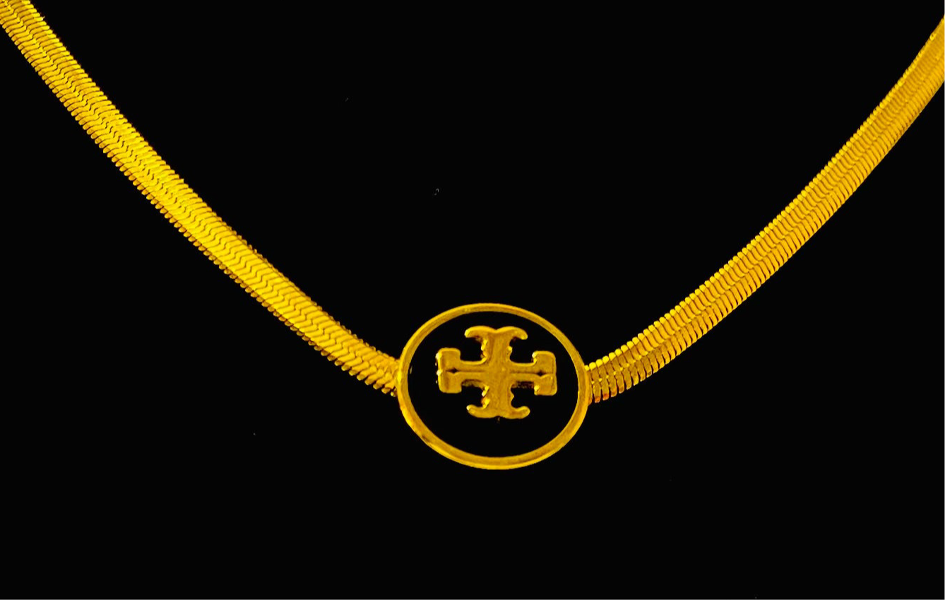 Elegant Gold-Plated Pendant Necklace with Signature Emblem