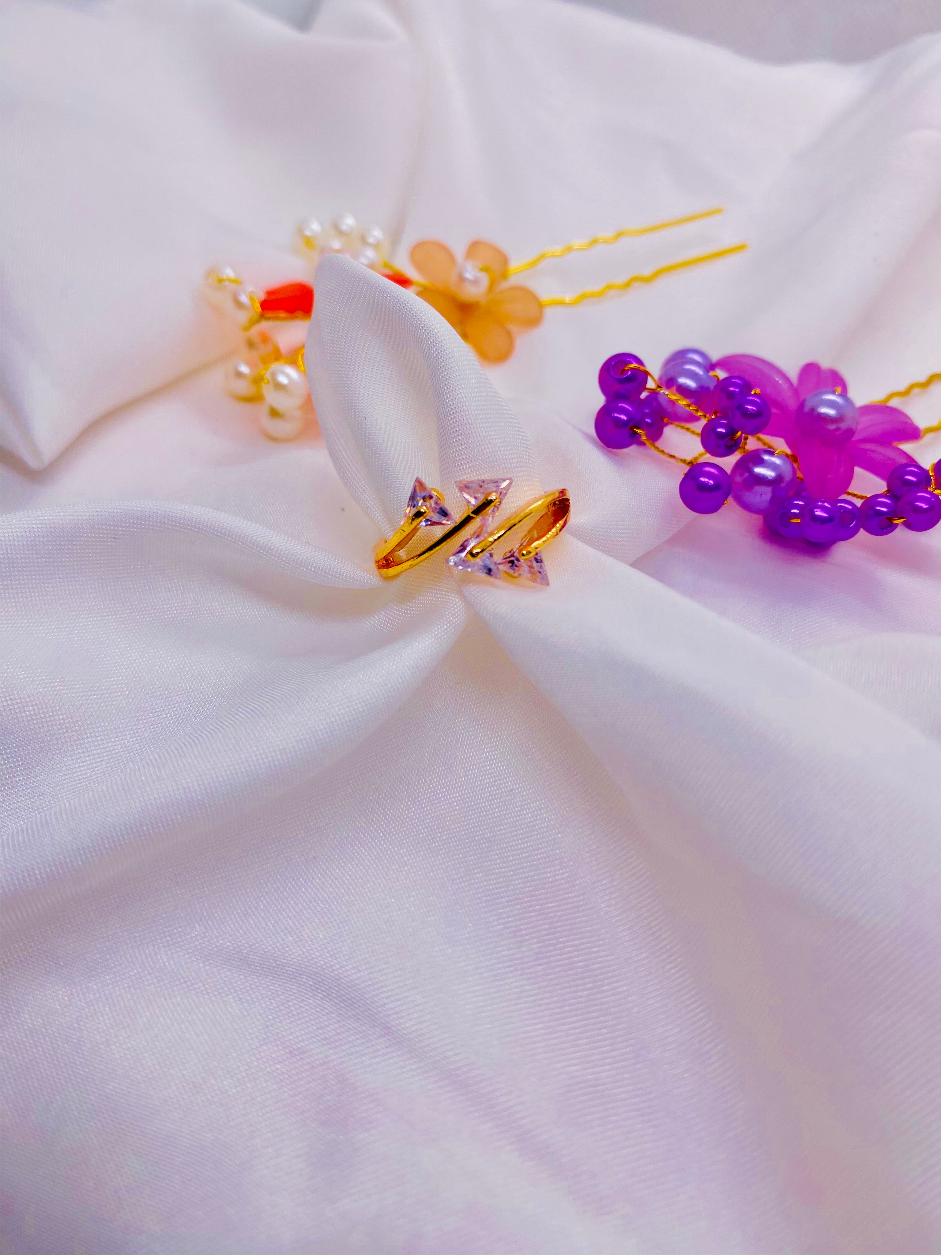 Gold Crystal-Studded Adjustable Ring