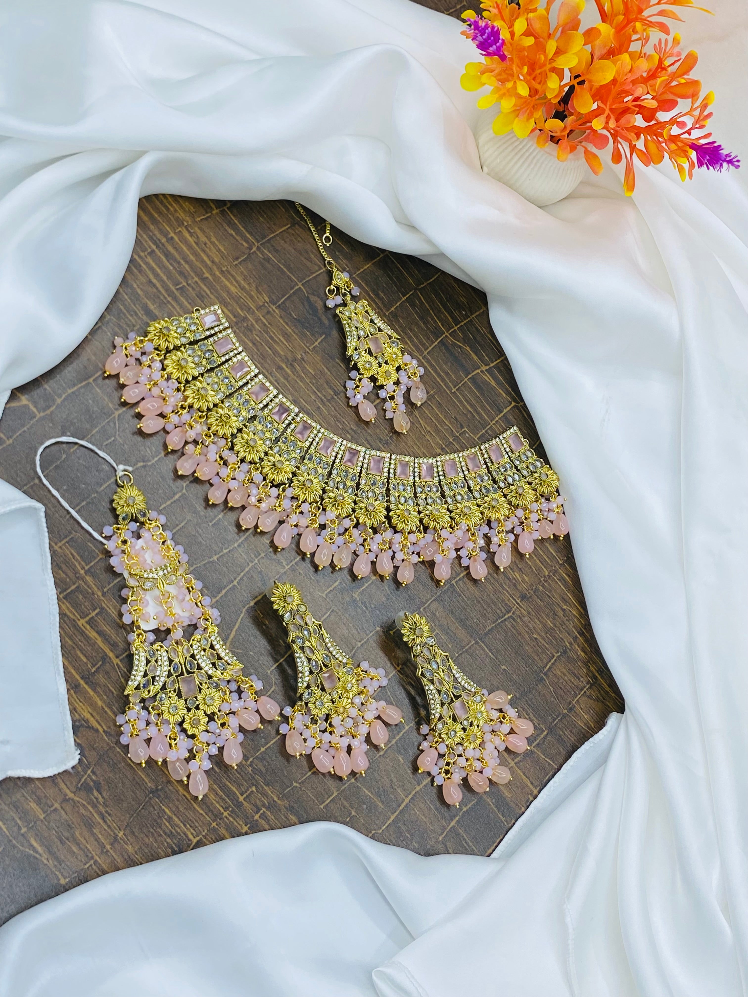 Blush Pink Kundan Bridal Jewelry Set